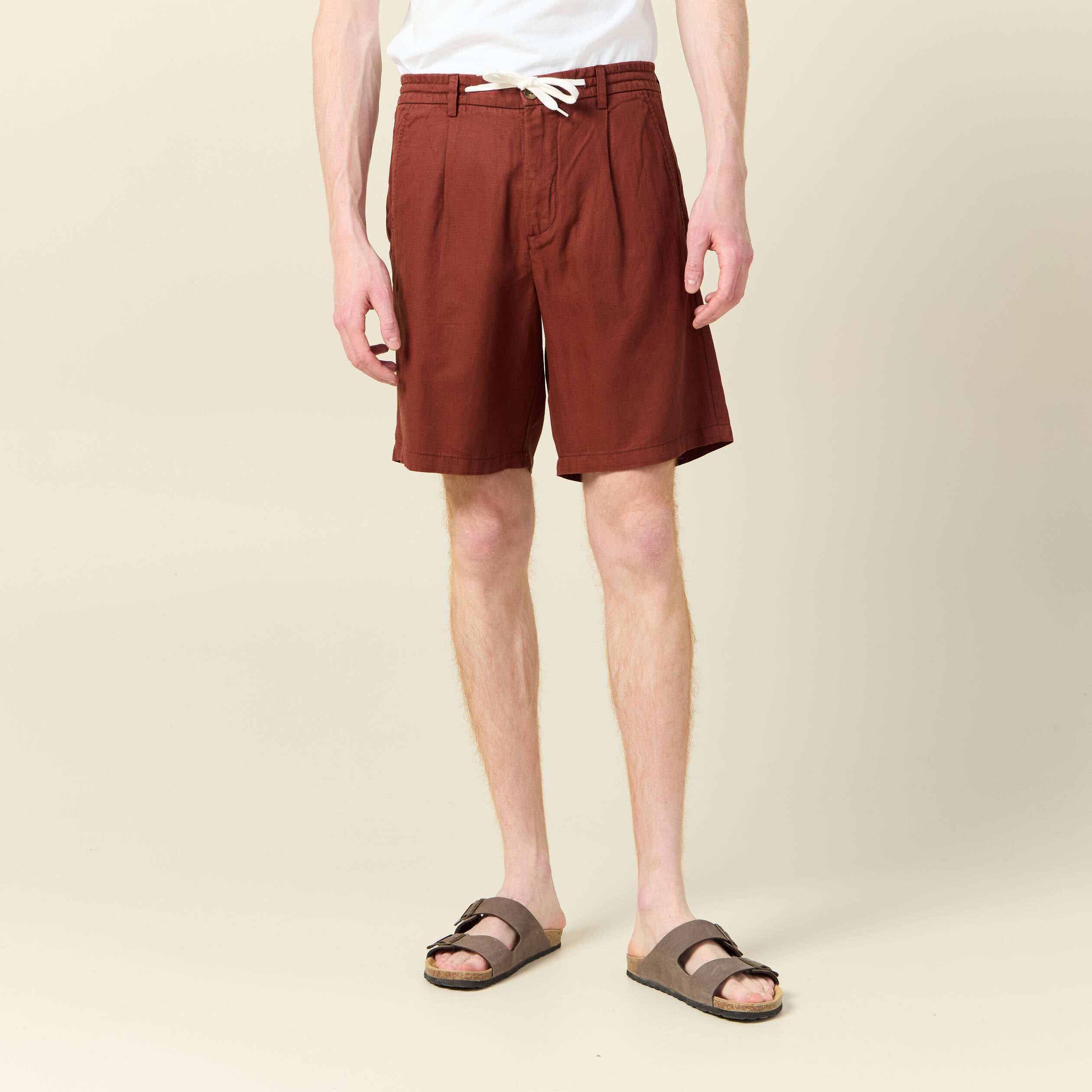 Bermuda droite &agrave; coulisse marron cognac homme