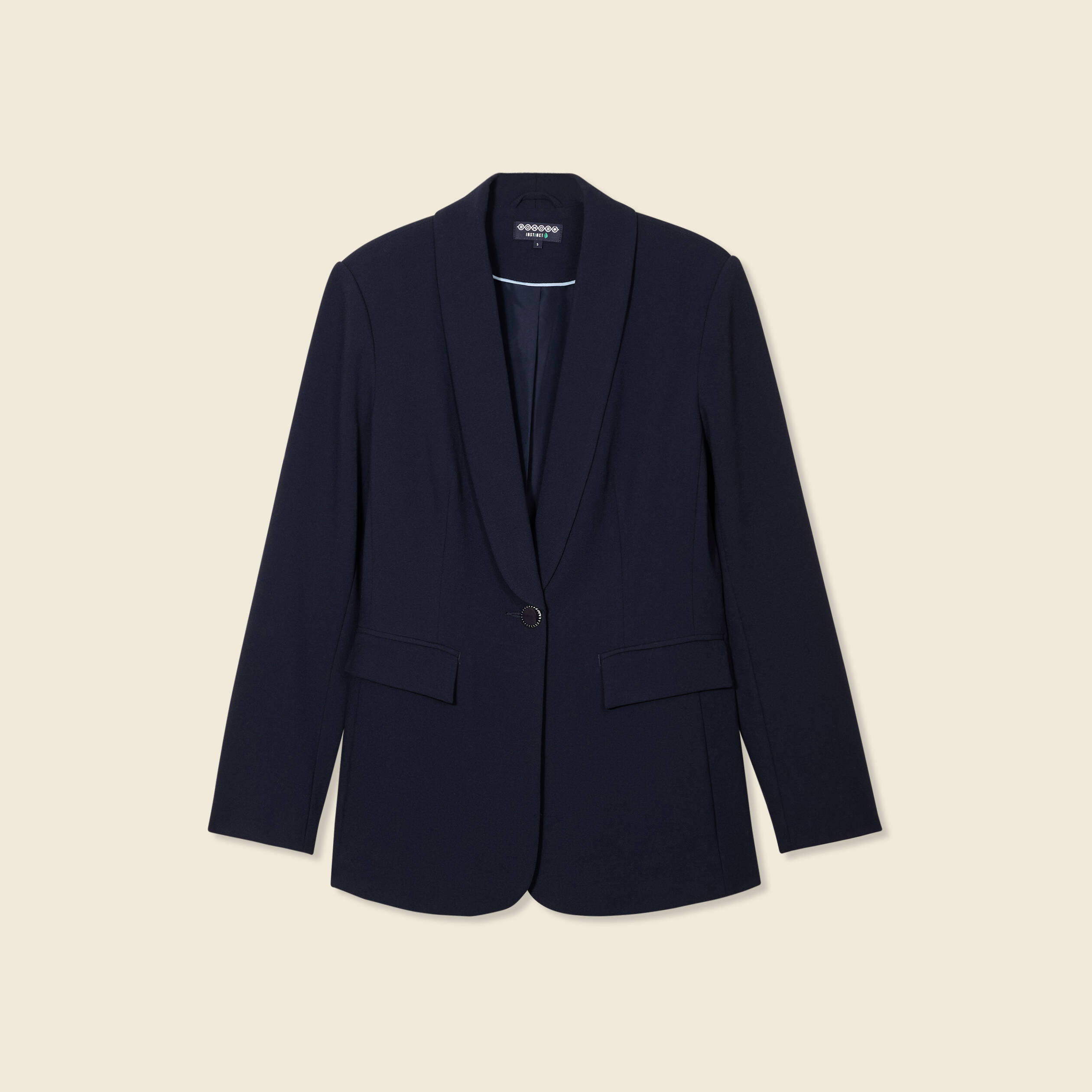 veste blazer col chale bleu marine femme Veste blazer col châle bleu marine femme