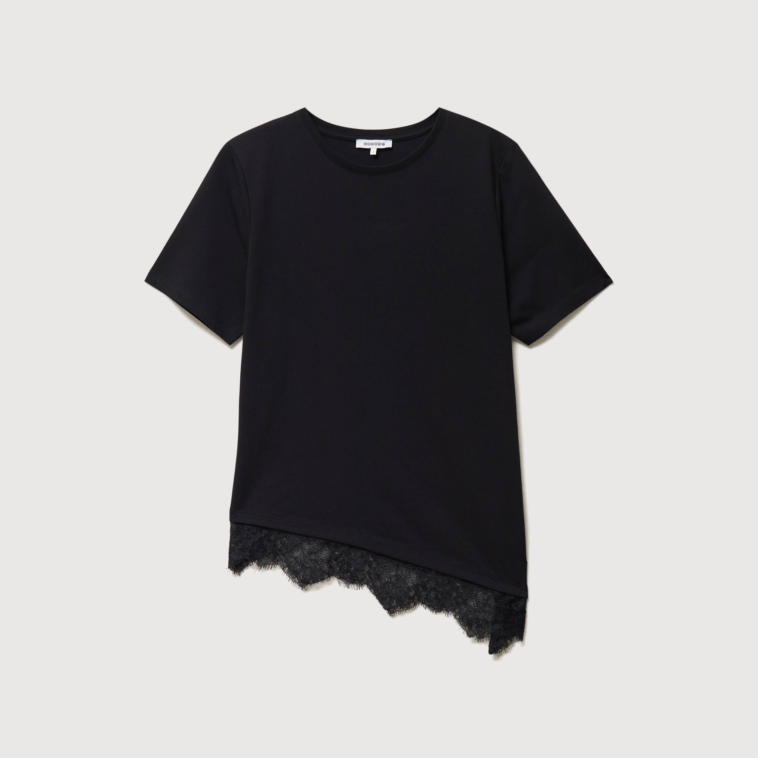 T-shirt droit col rond avec dentelle noir femme