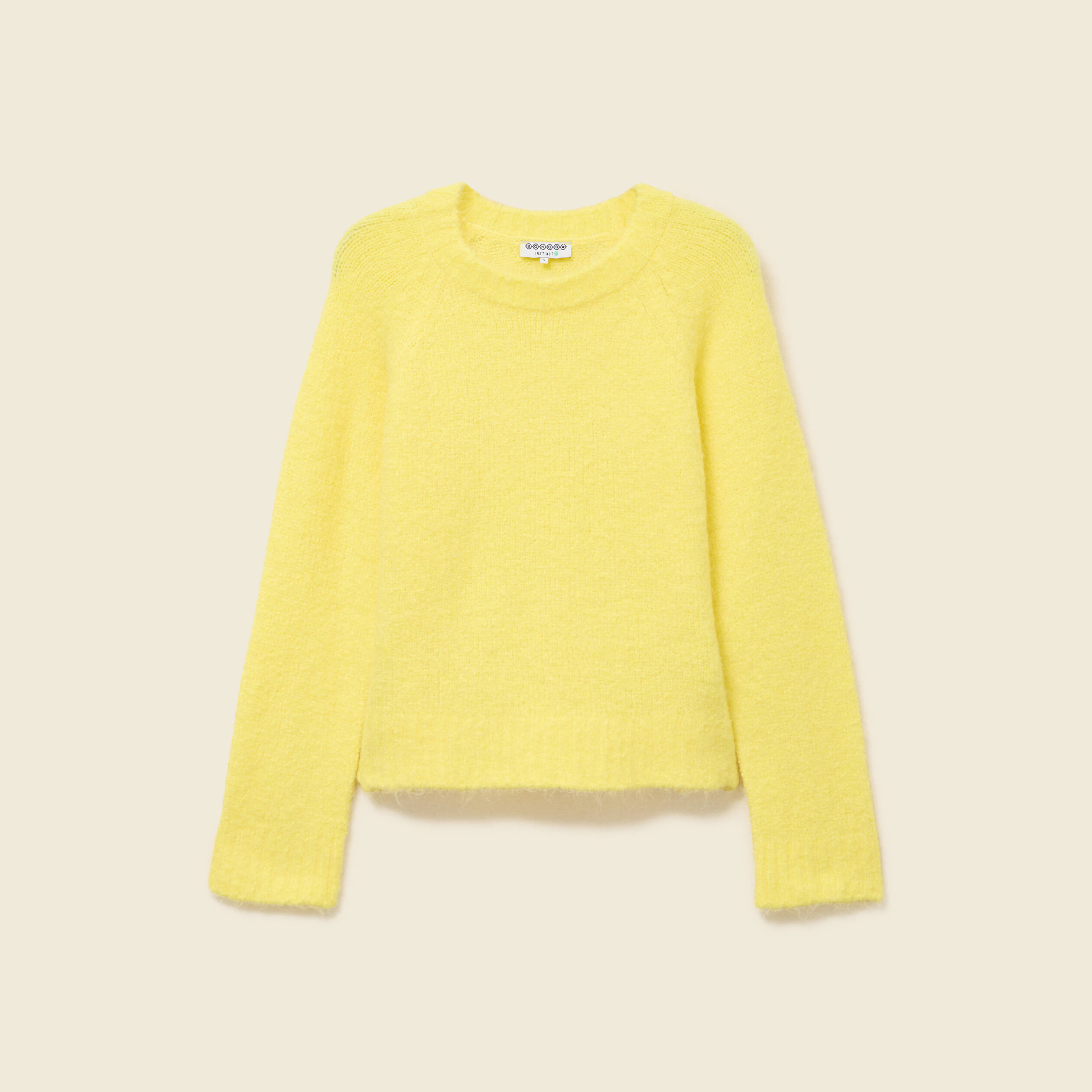 Pull manches longues col rond jaune femme