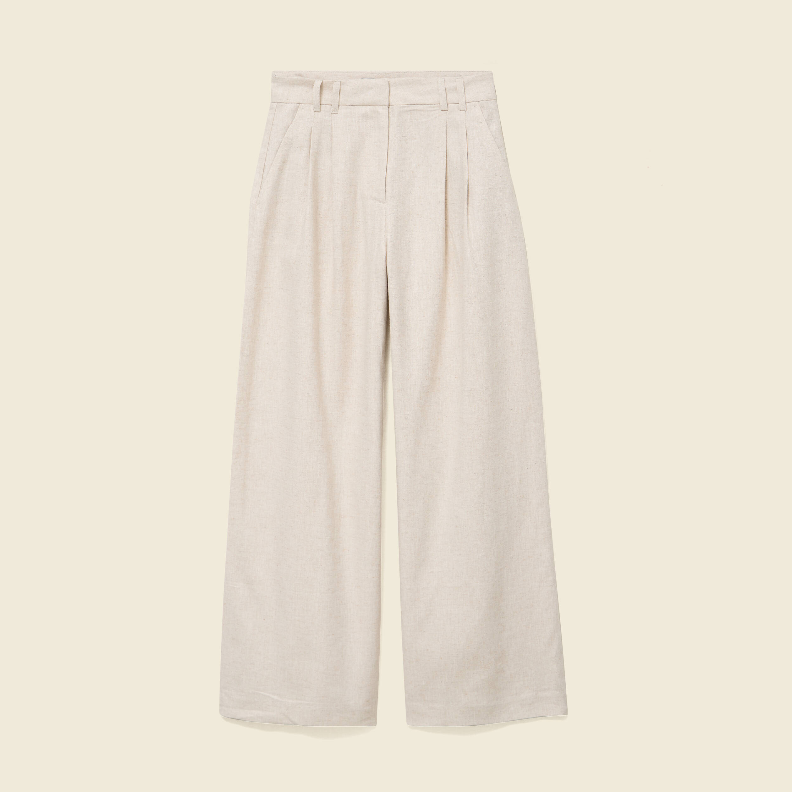 Pantalon large taille haute sable femme