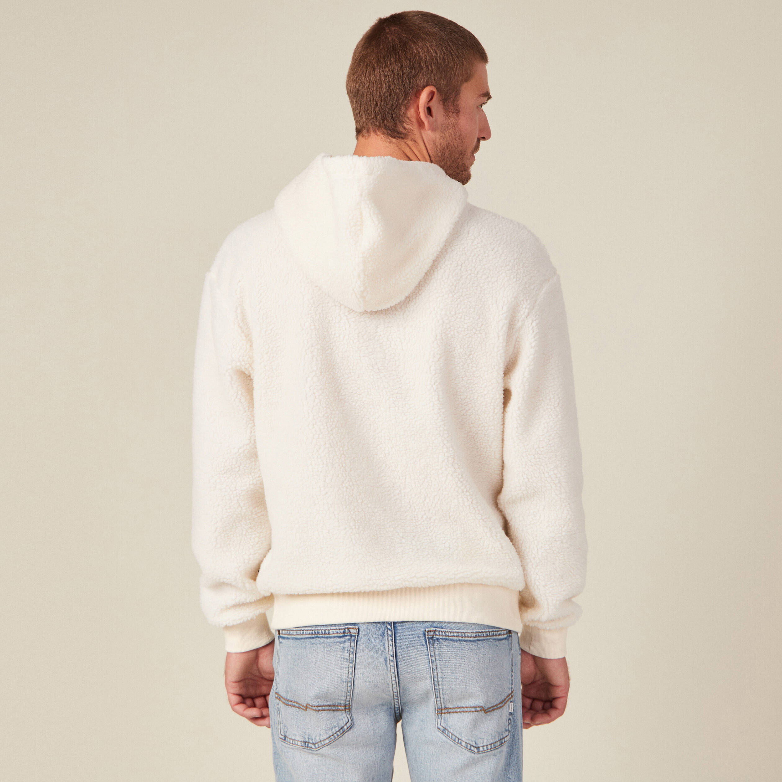 sweat a capuche sherpa ecru homme Sweat à capuche sherpa ecru homme