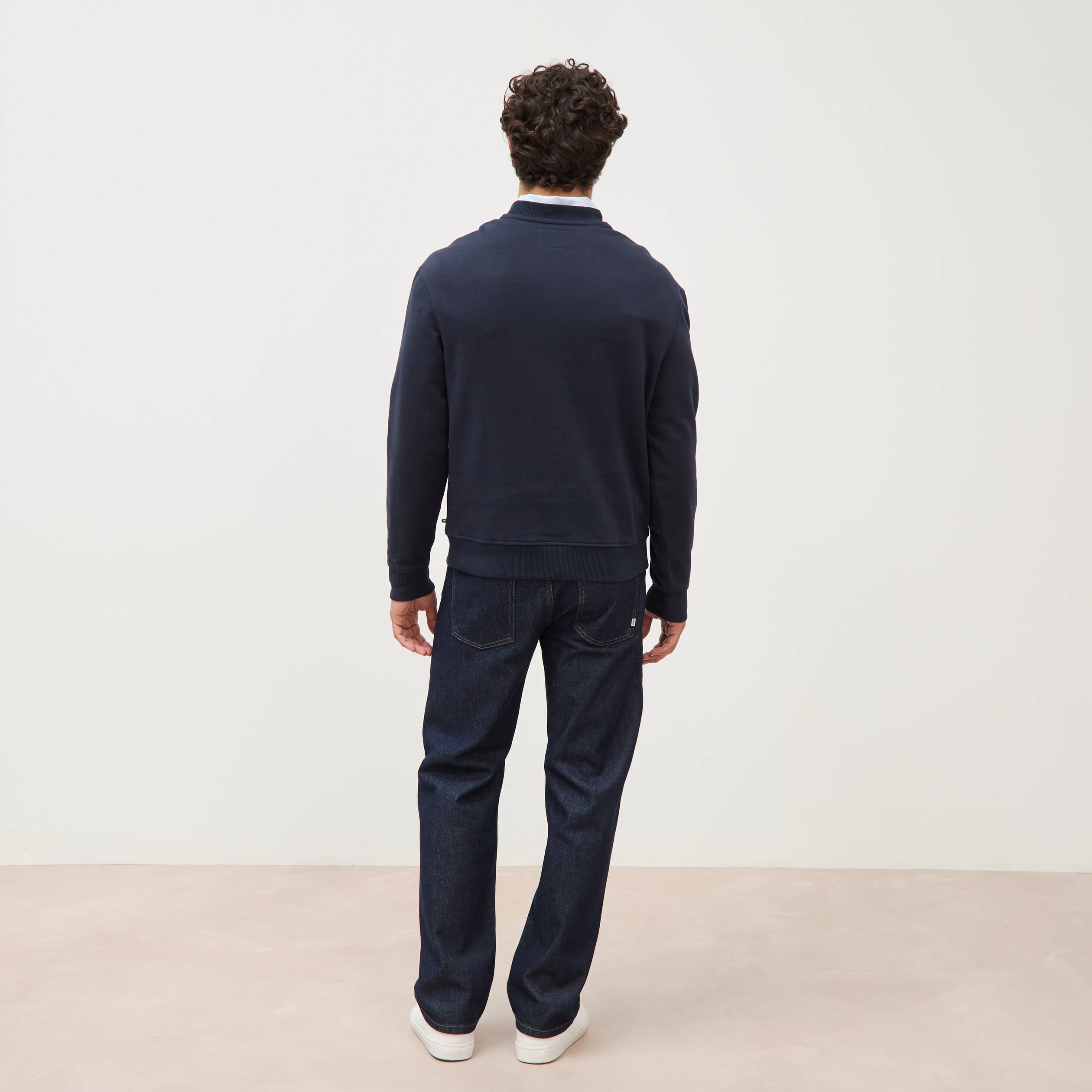 Sweat droit col rond en coton bleu marine homme