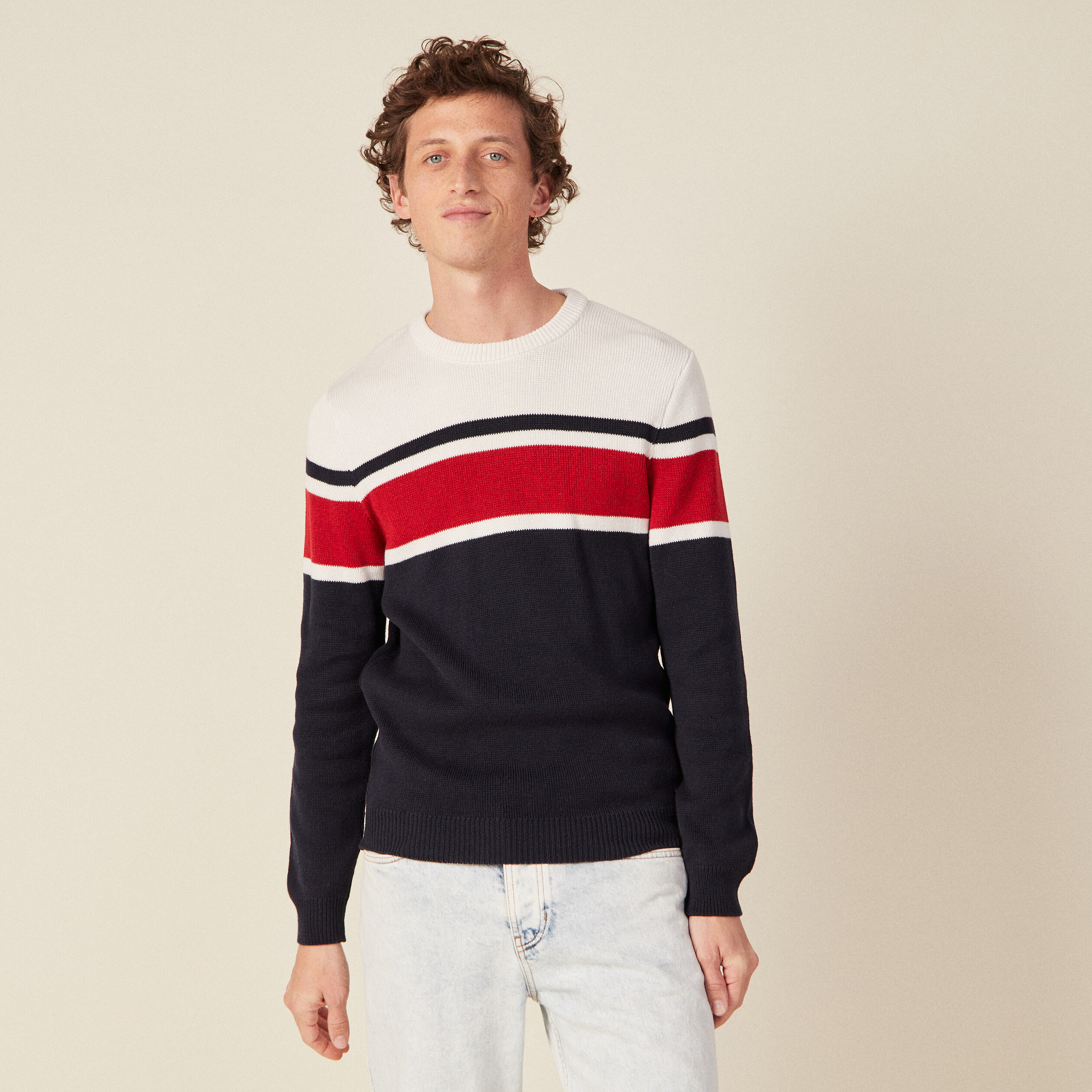 Pull manches longues bleu marine homme