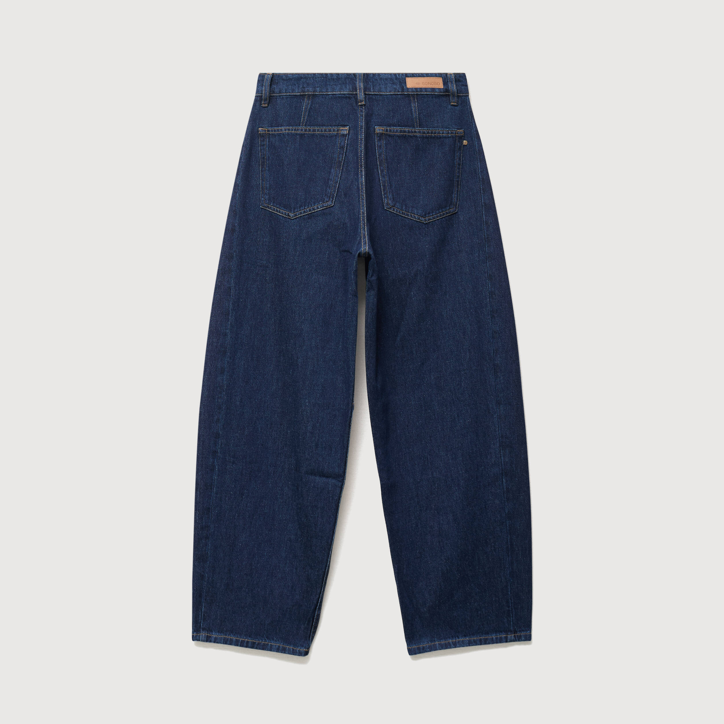 Jeans barrel taille haute broderie denim brut clean femme