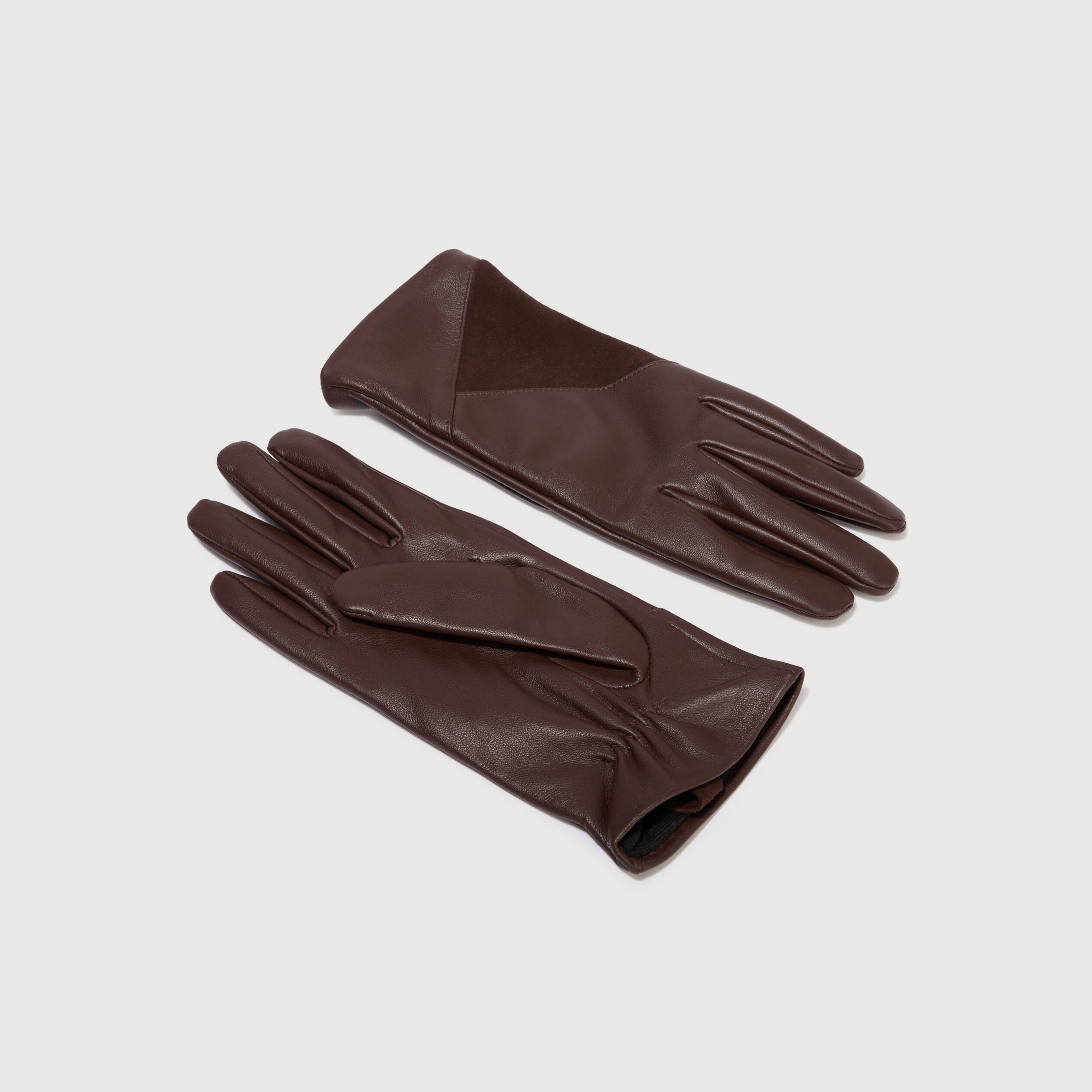 Gants en cuir marron fonc&eacute; femme