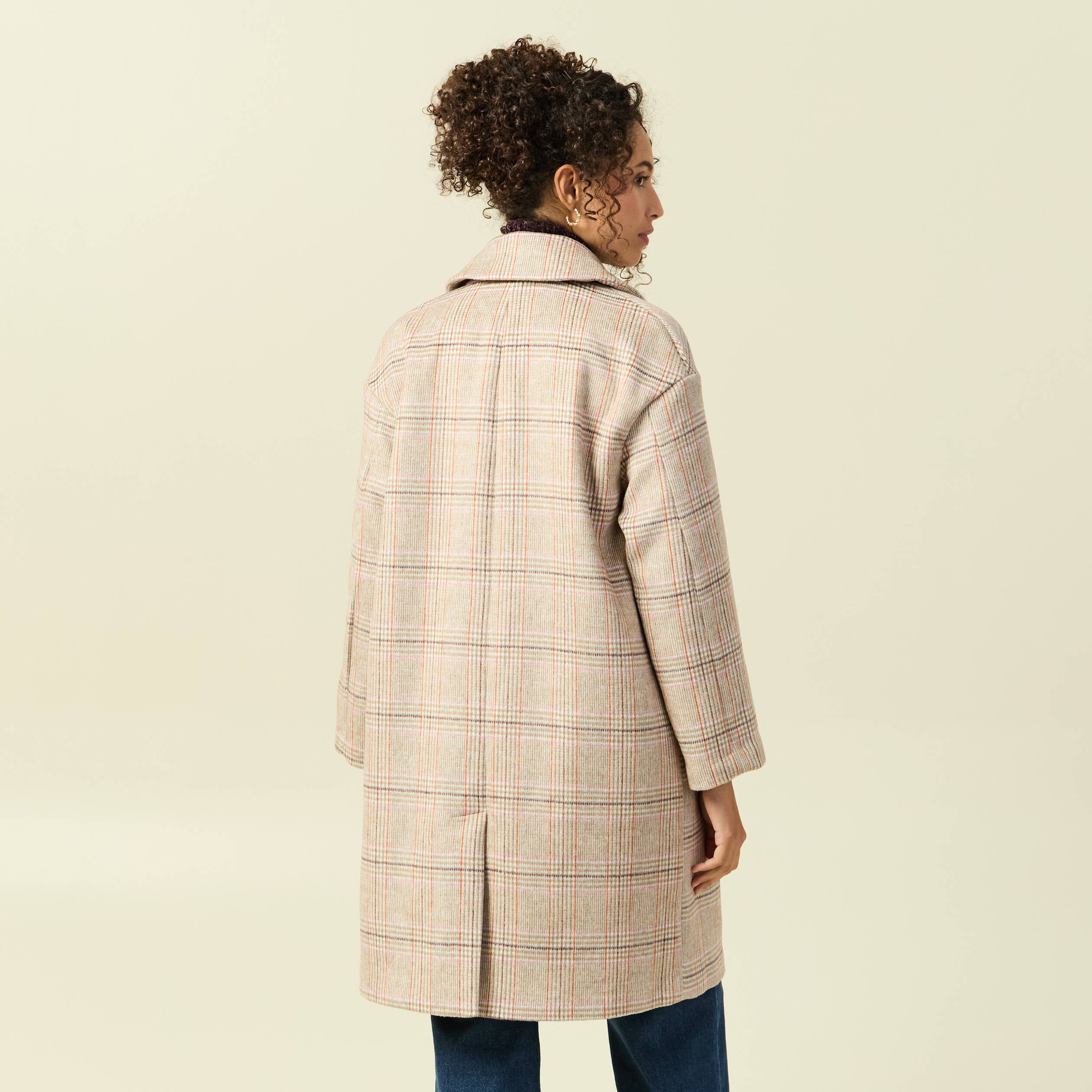 Manteau droit long col tailleur rouge clair femme