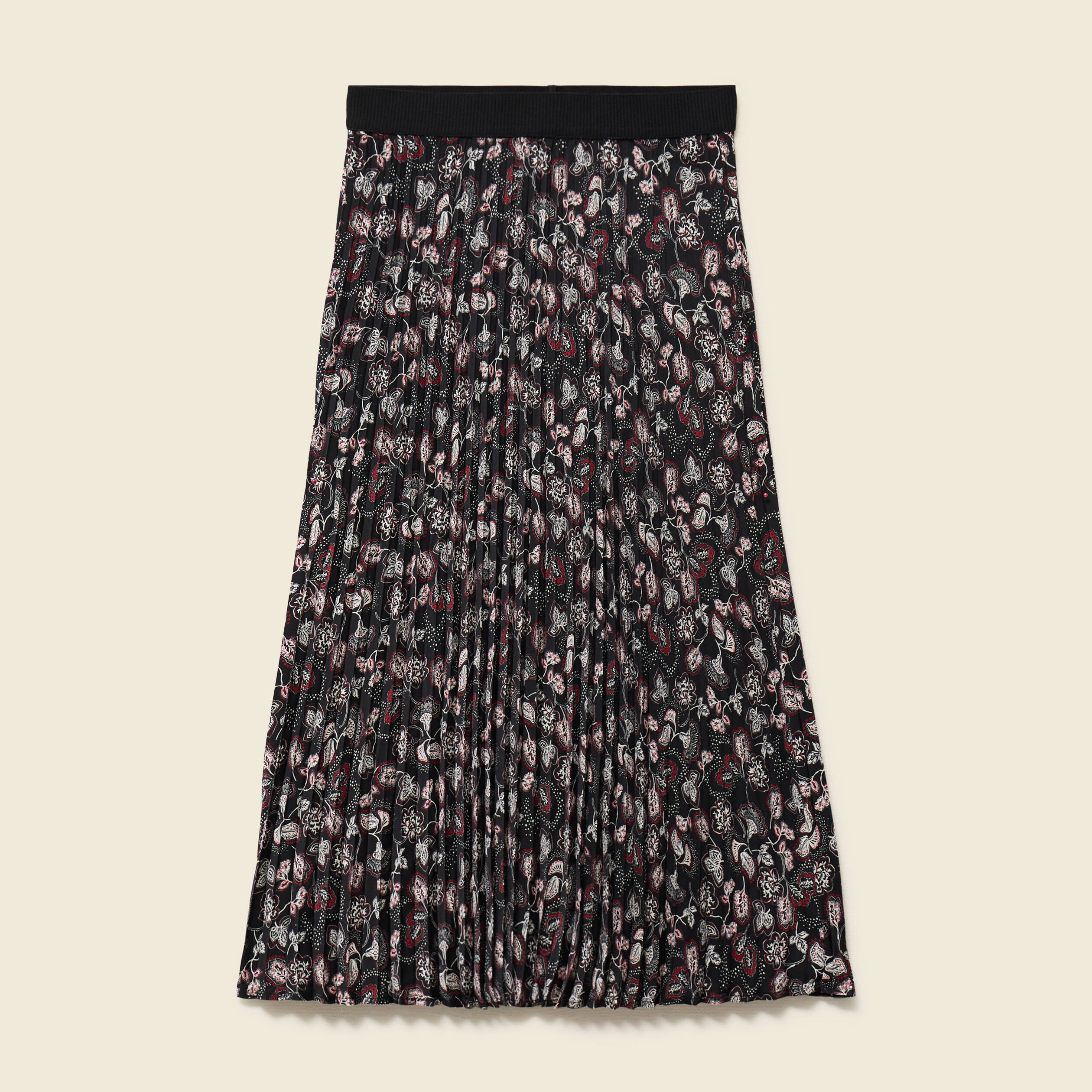 Jupe longue droite pliss&eacute;e noir femme