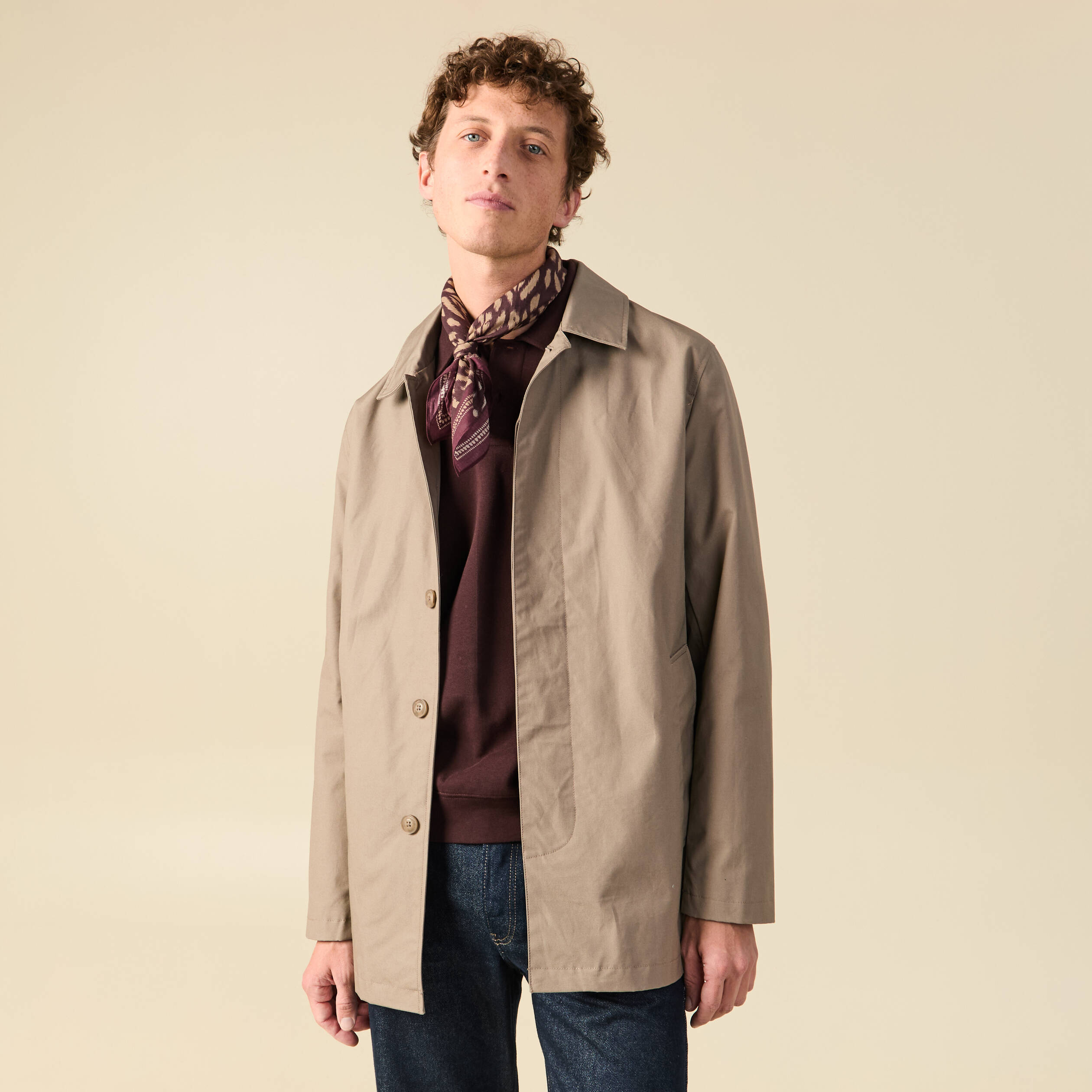 Trench en coton doubl&eacute; taupe homme
