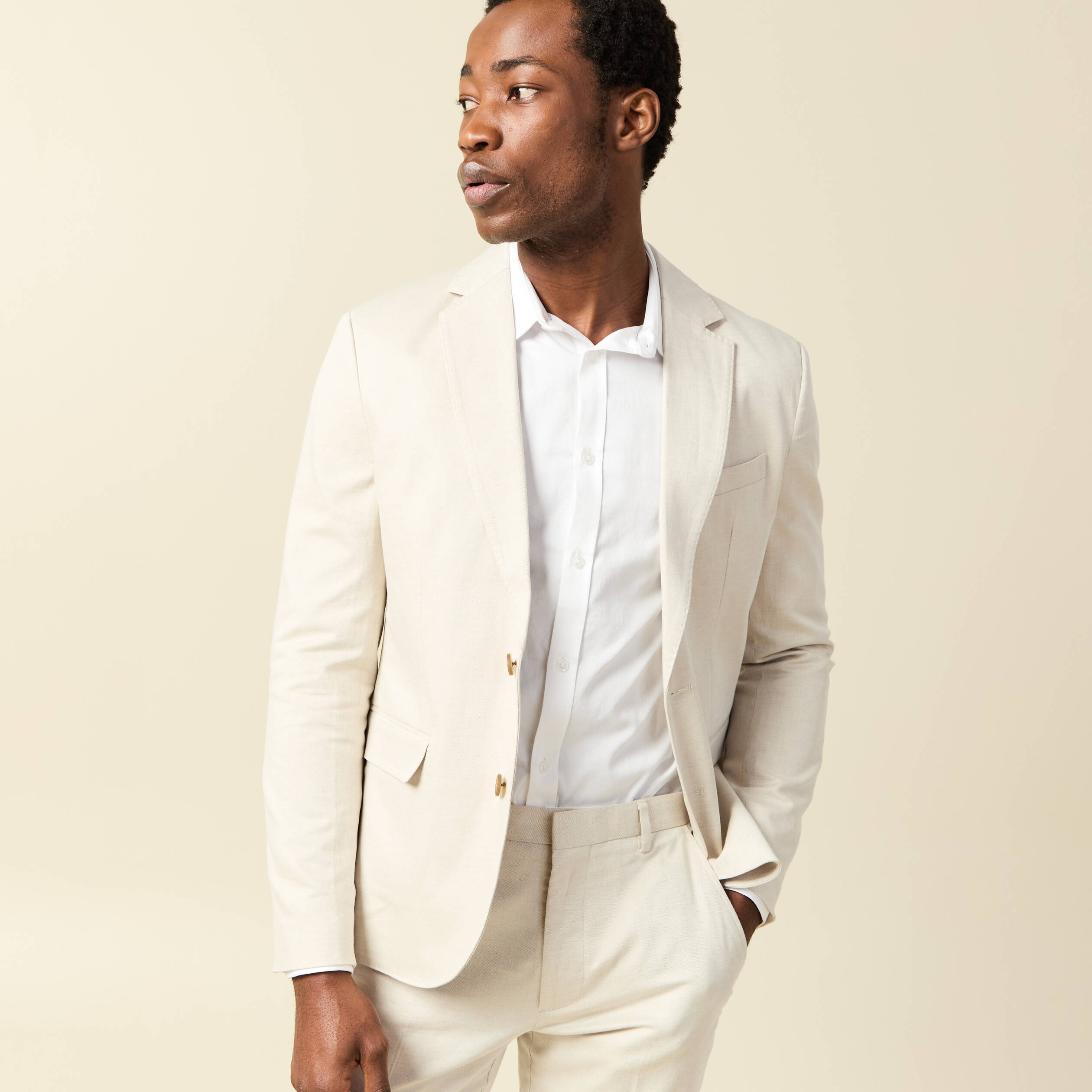 Blazer manches longues col classique sable homme