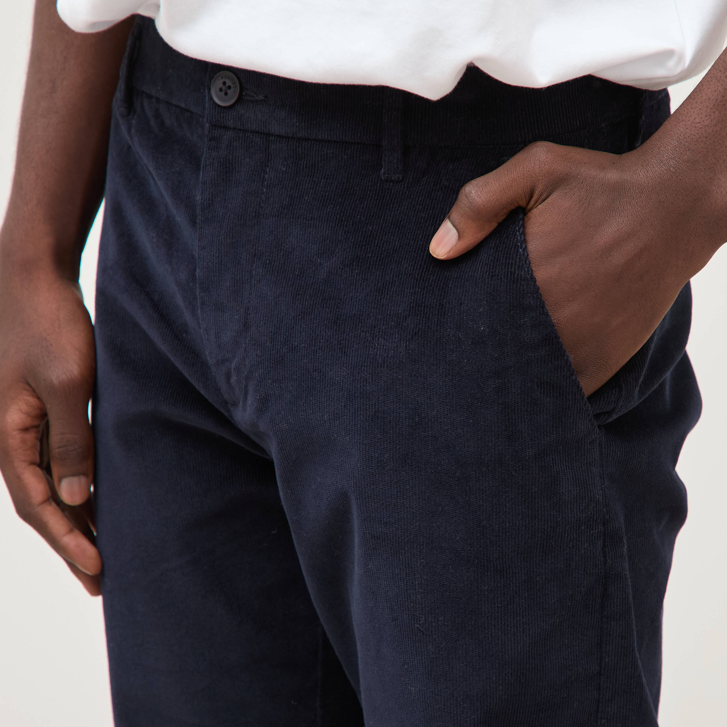 Pantalon straight velours longueur 32 bleu marine homme