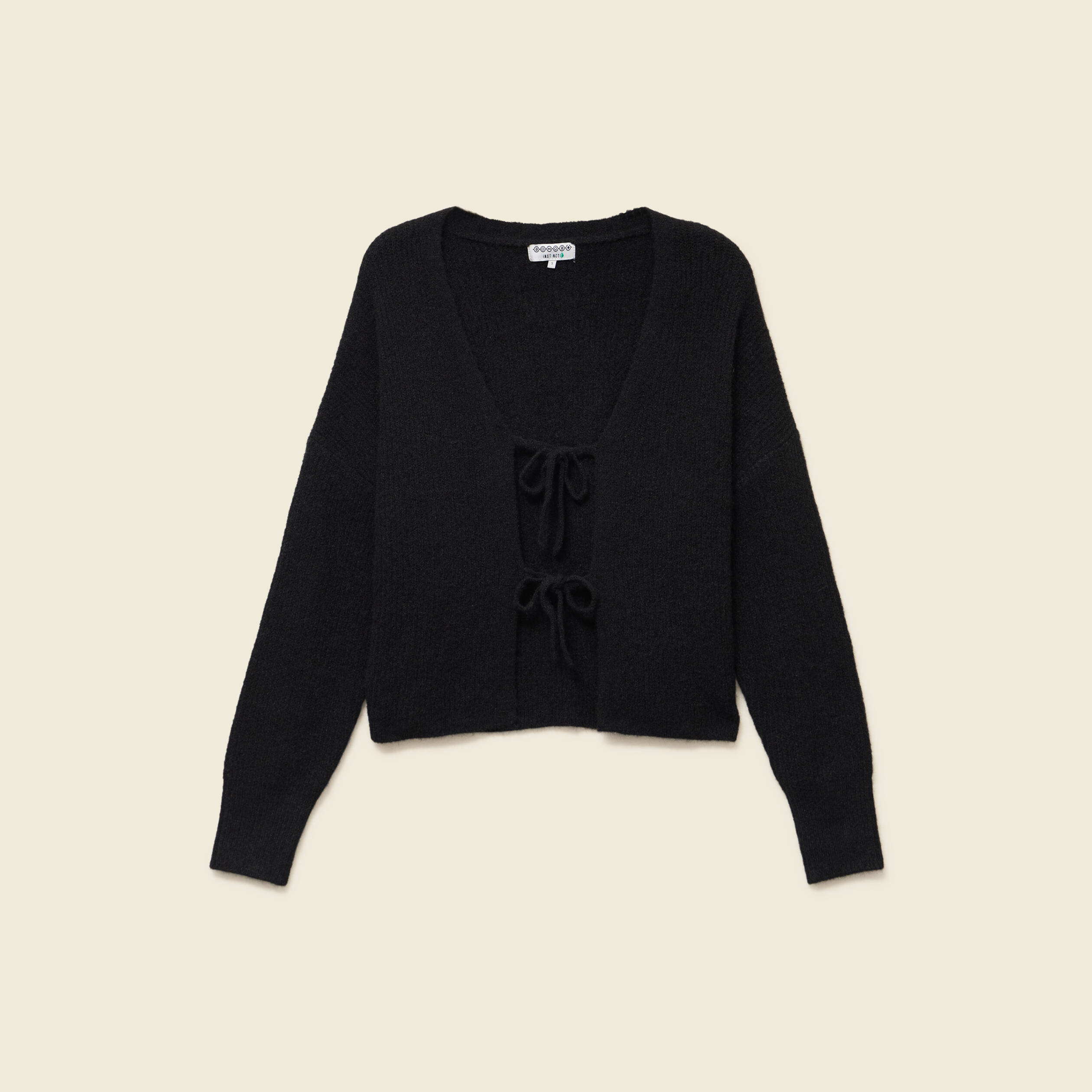 Gilet col V manches longues n&oelig;uds noir femme