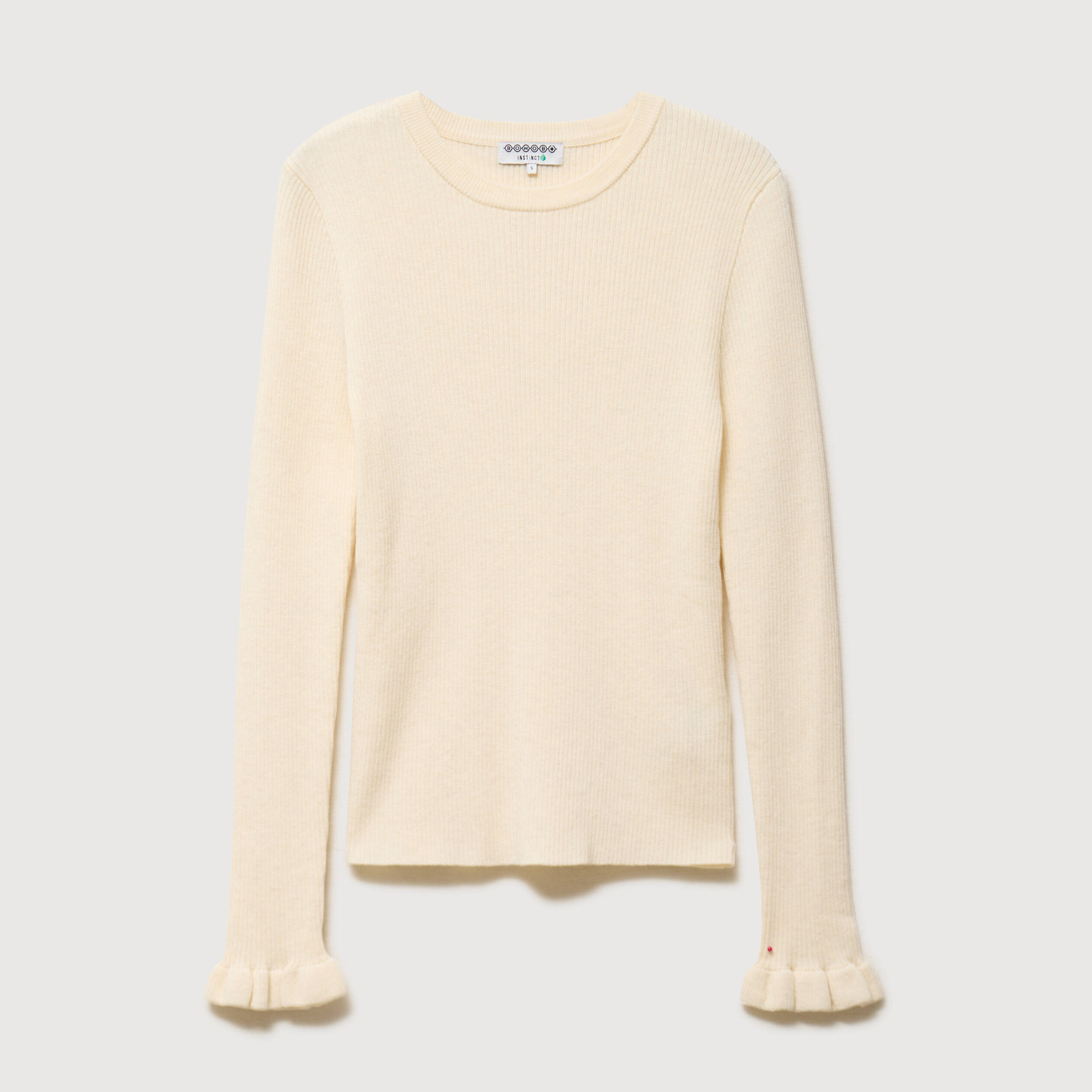 Pull cintr&eacute; col rond manches longues creme femme