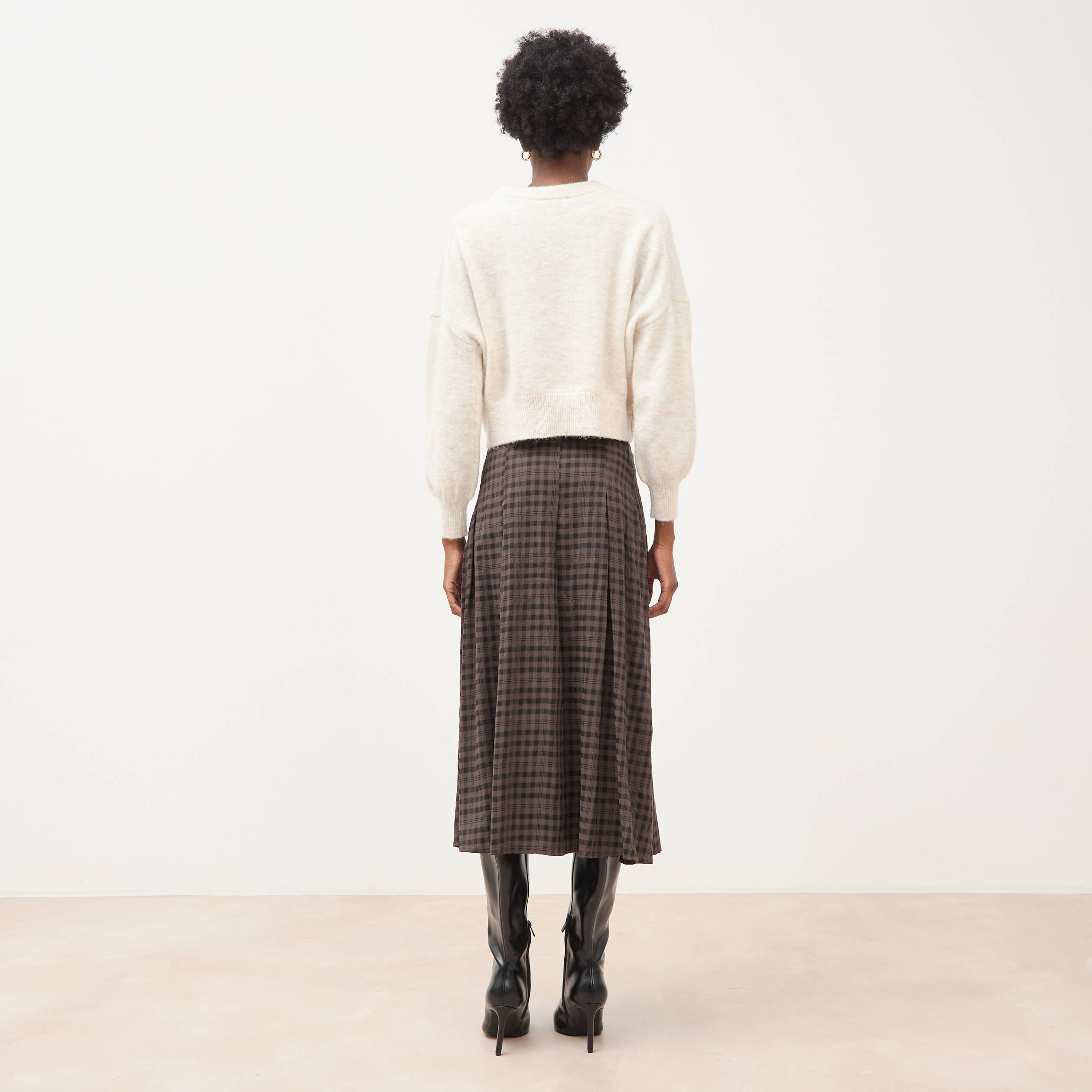 Pull droit cropped manches longues creme femme