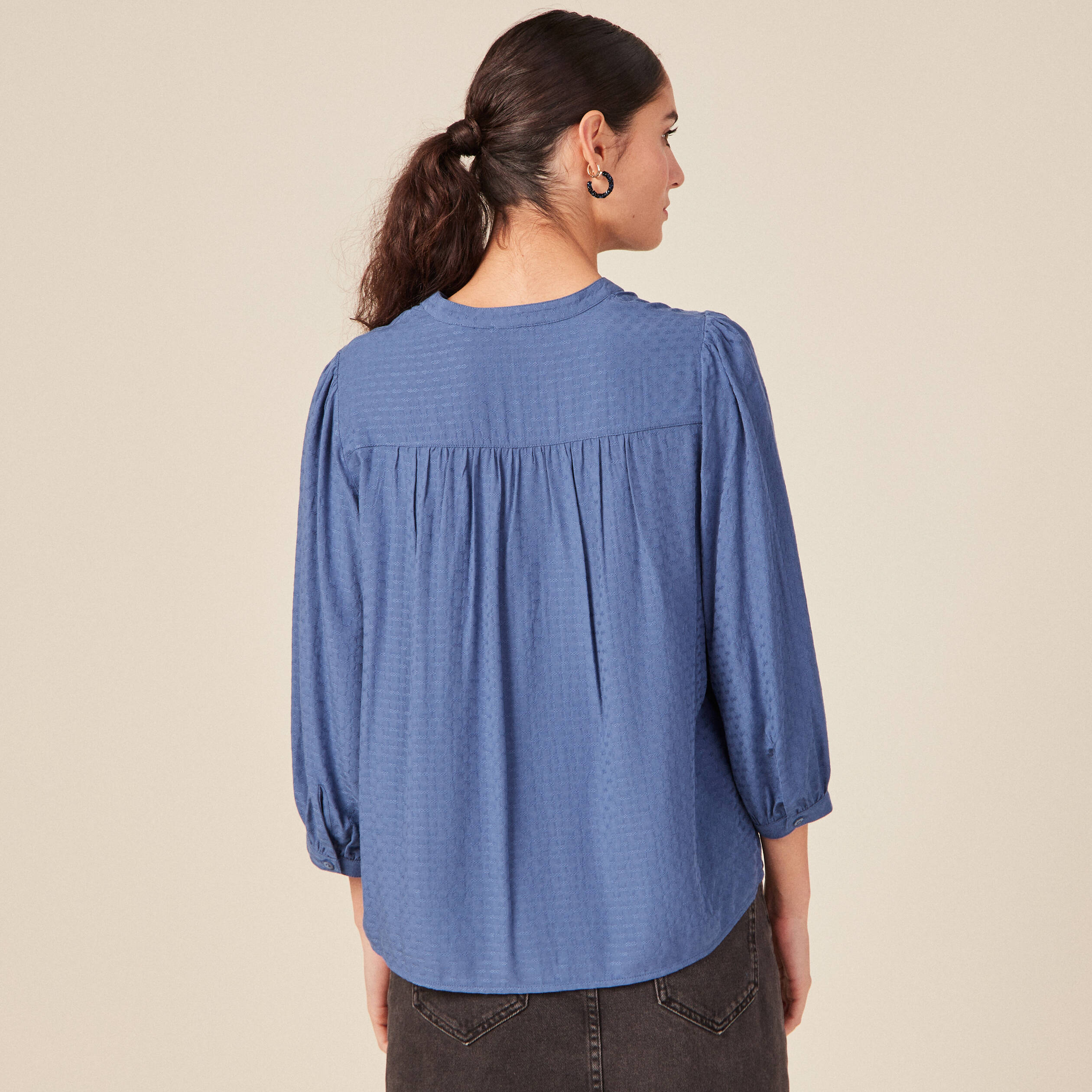 Chemise manches 3/4 bleu ciel femme