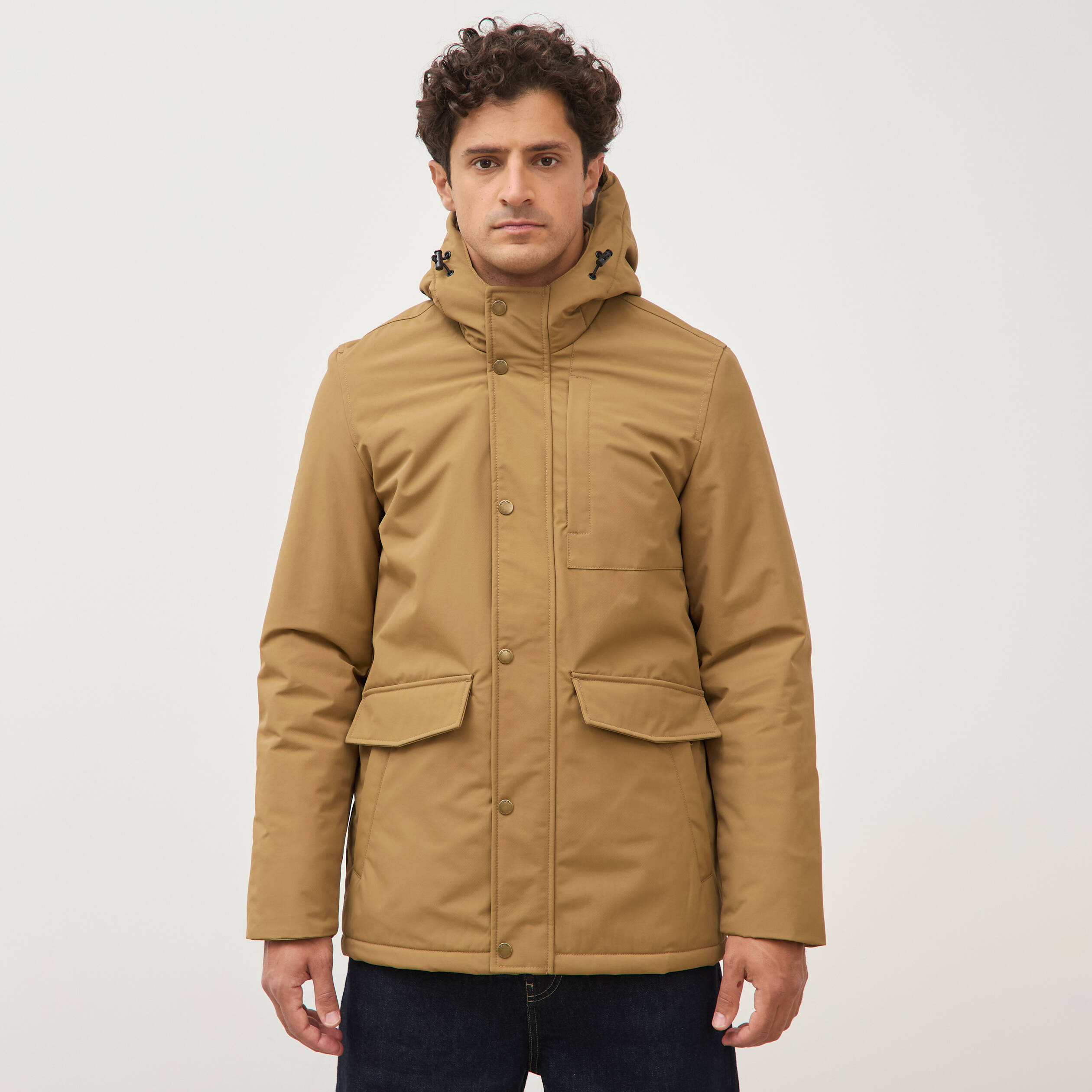Parka longue droite &agrave; capuche vert kaki homme