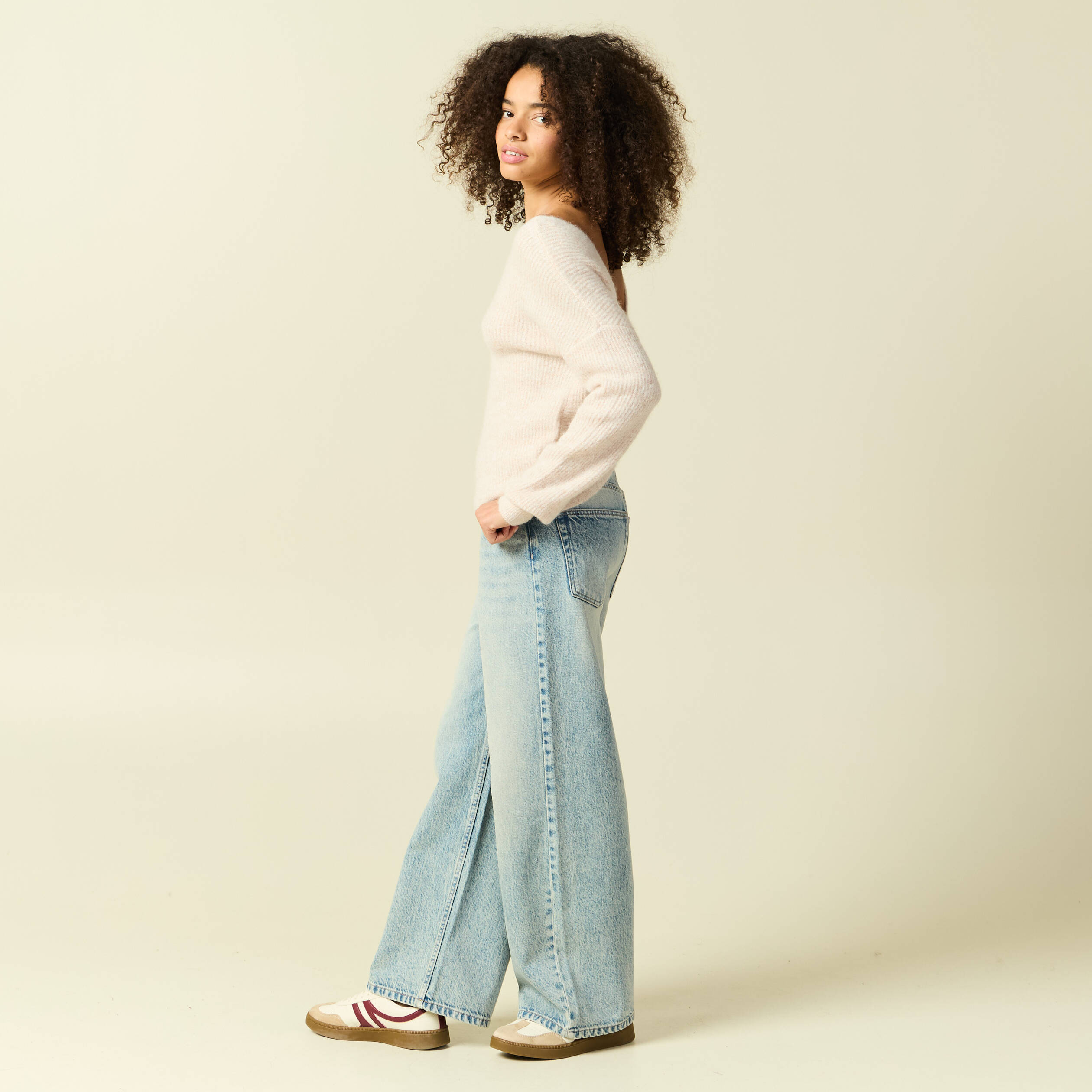 Pull r&eacute;versible manches longues col rond creme femme