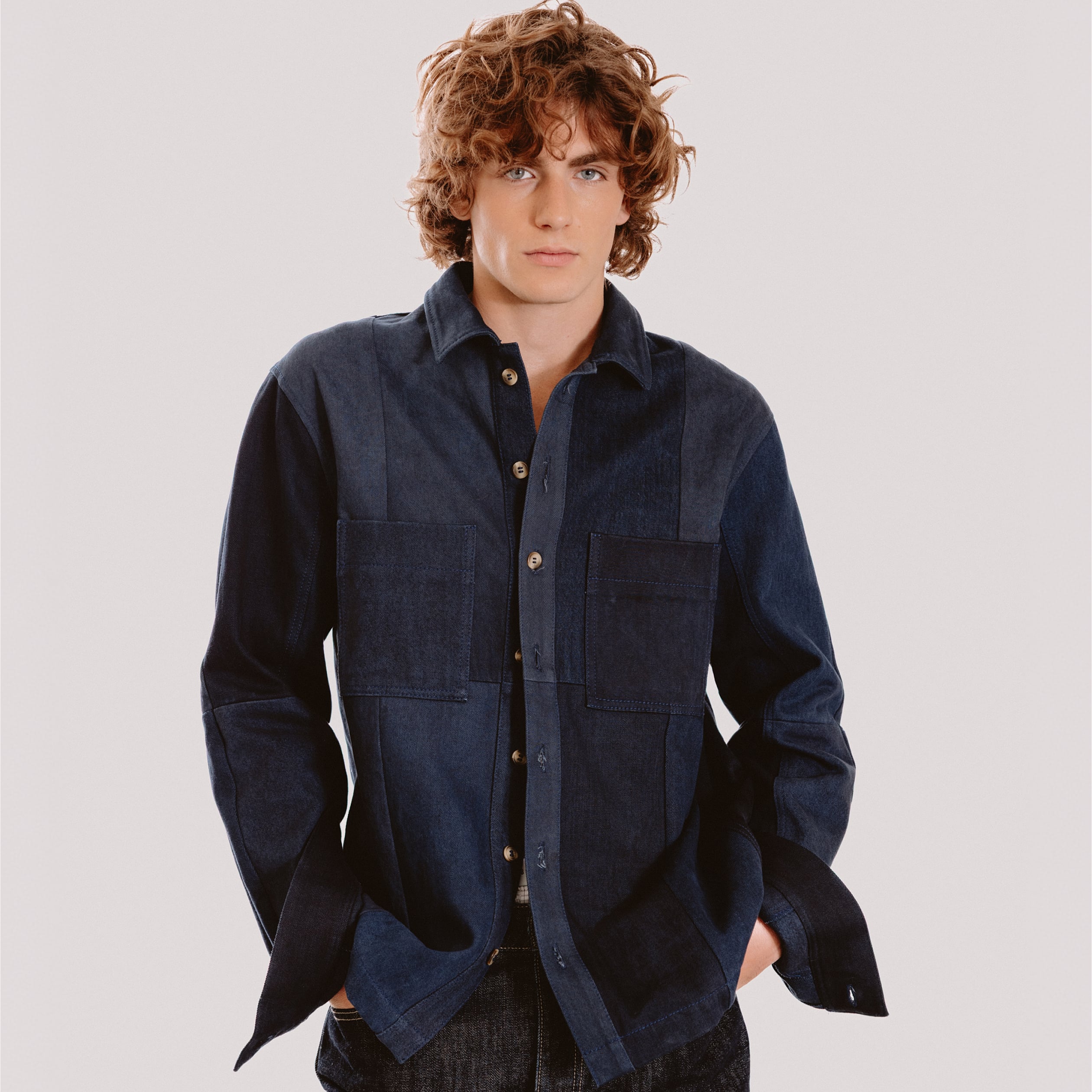 Surchemise droite manches longues denim brut homme