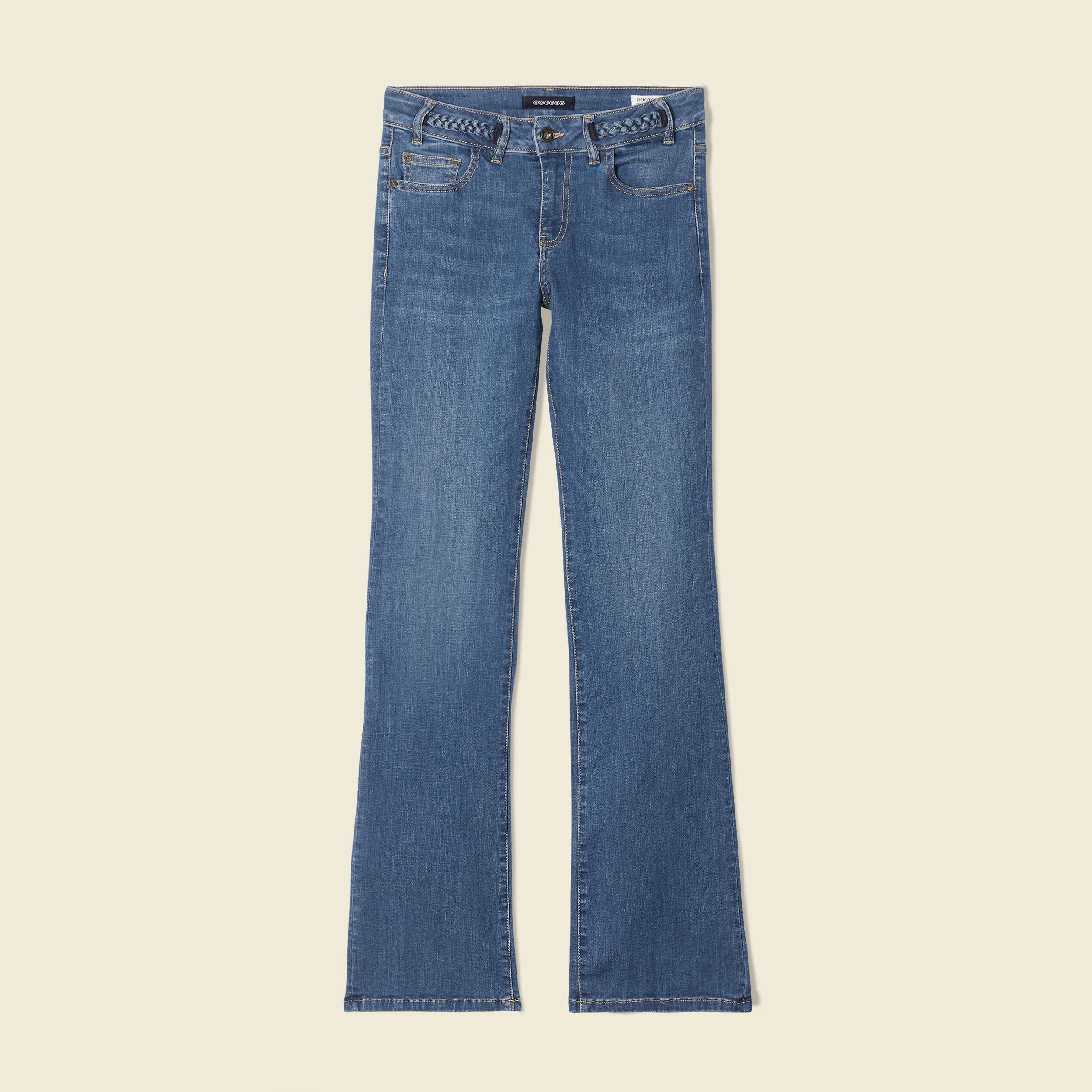 Jeans bootcut détails tressés denim stone femme