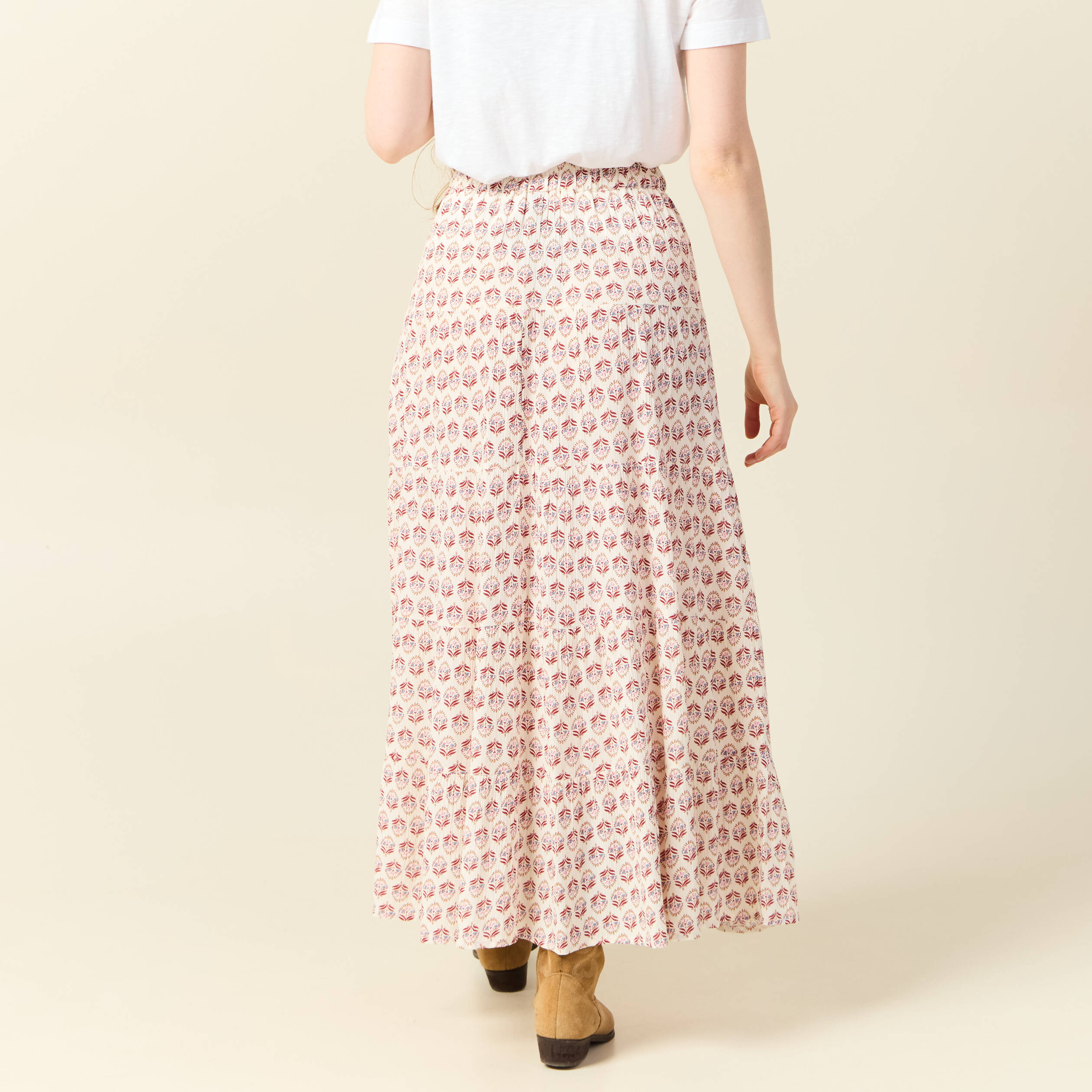 jupe longue droite fluide ivoire femme Jupe longue droite fluide ivoire femme