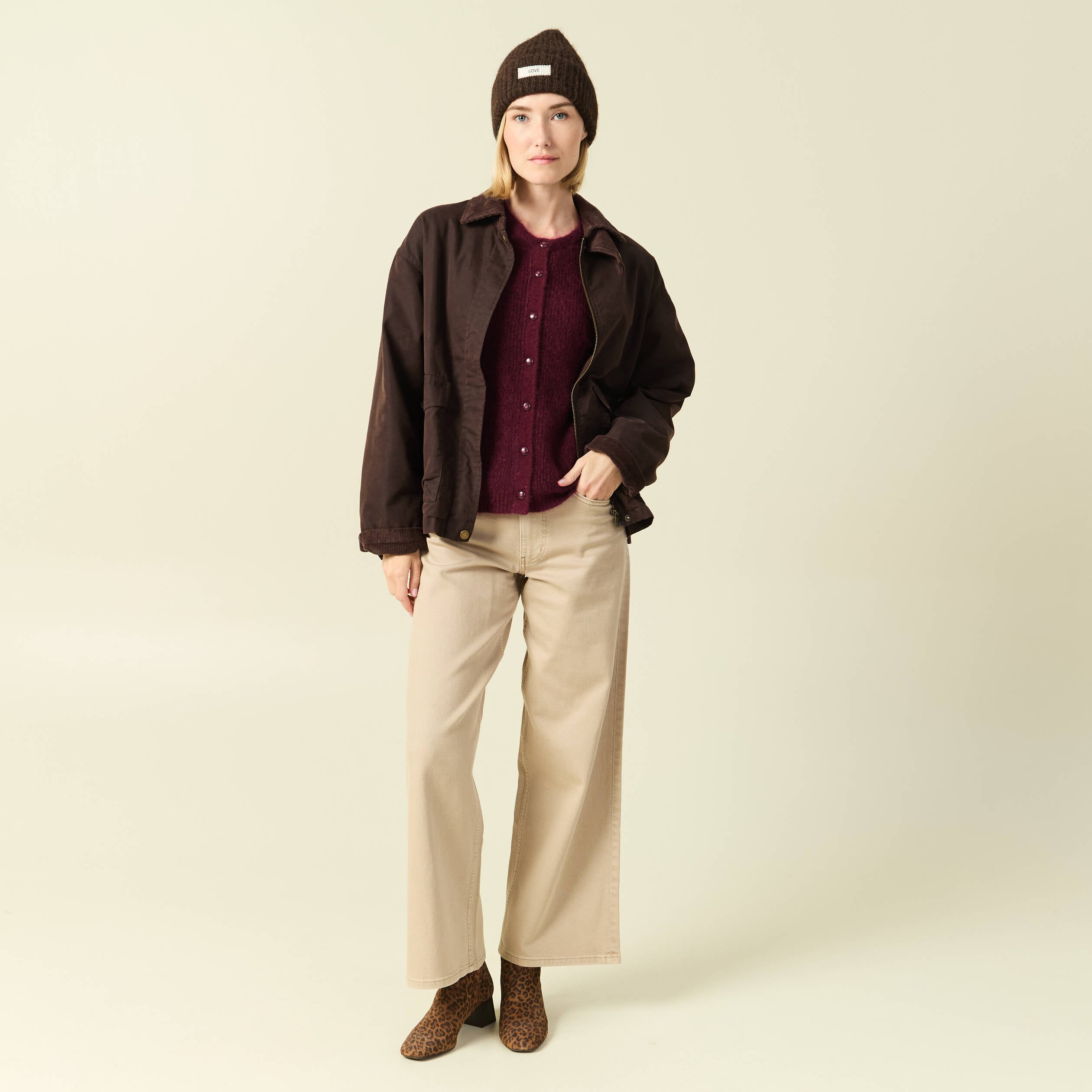 Gilet manches longues bordeaux femme