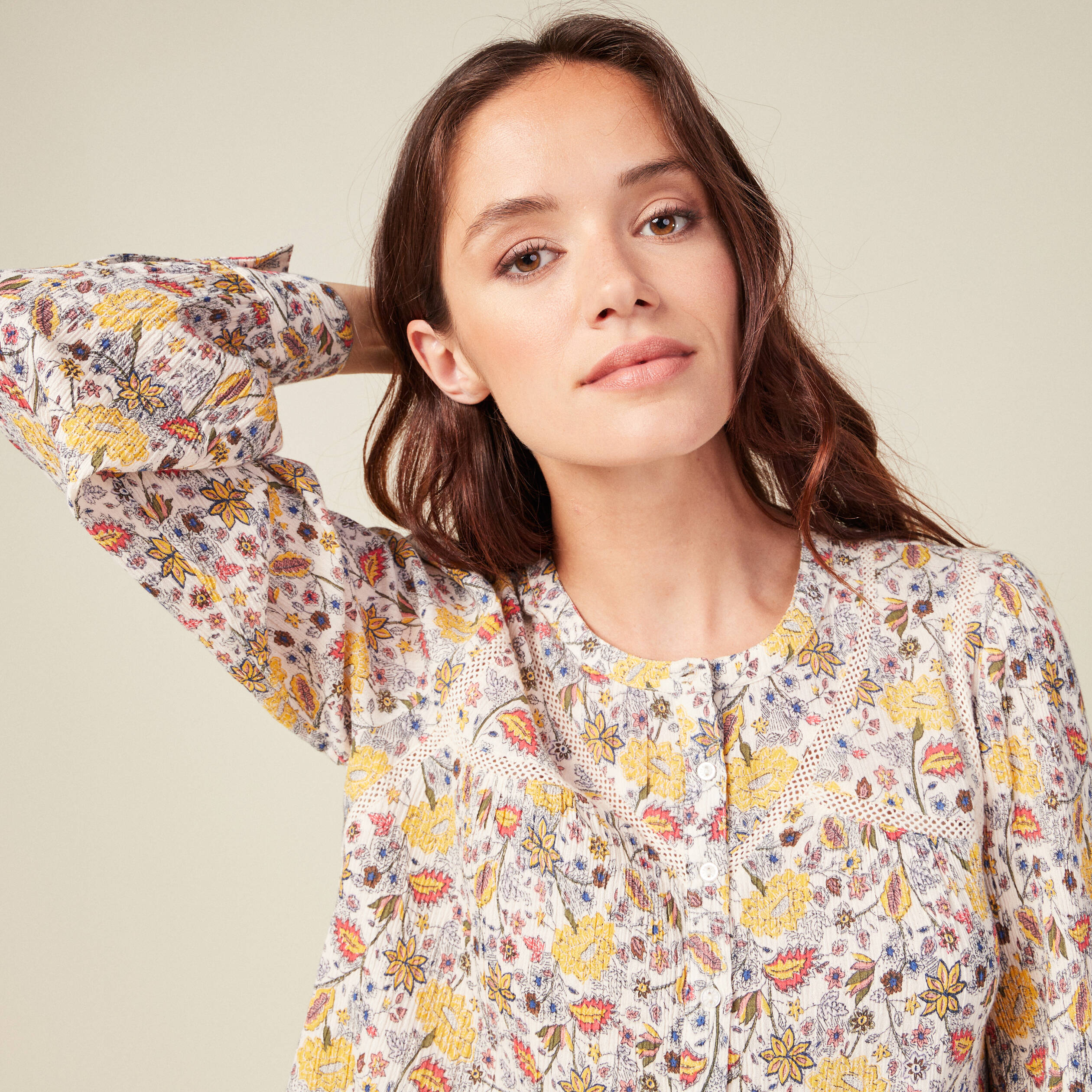 Blouse manches longues beige femme Bonobo