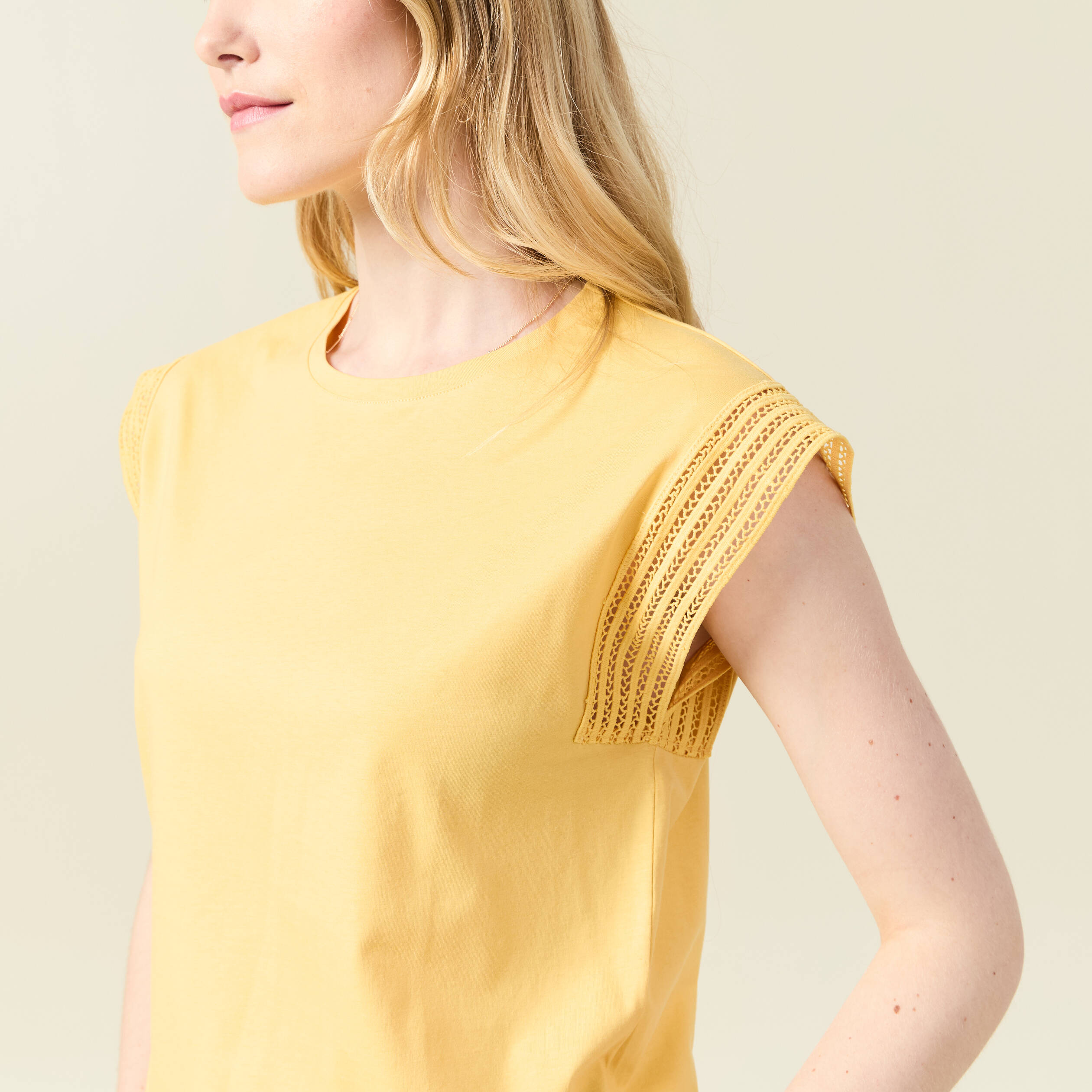 T shirt manches courtes jaune moutarde femme Bonobo