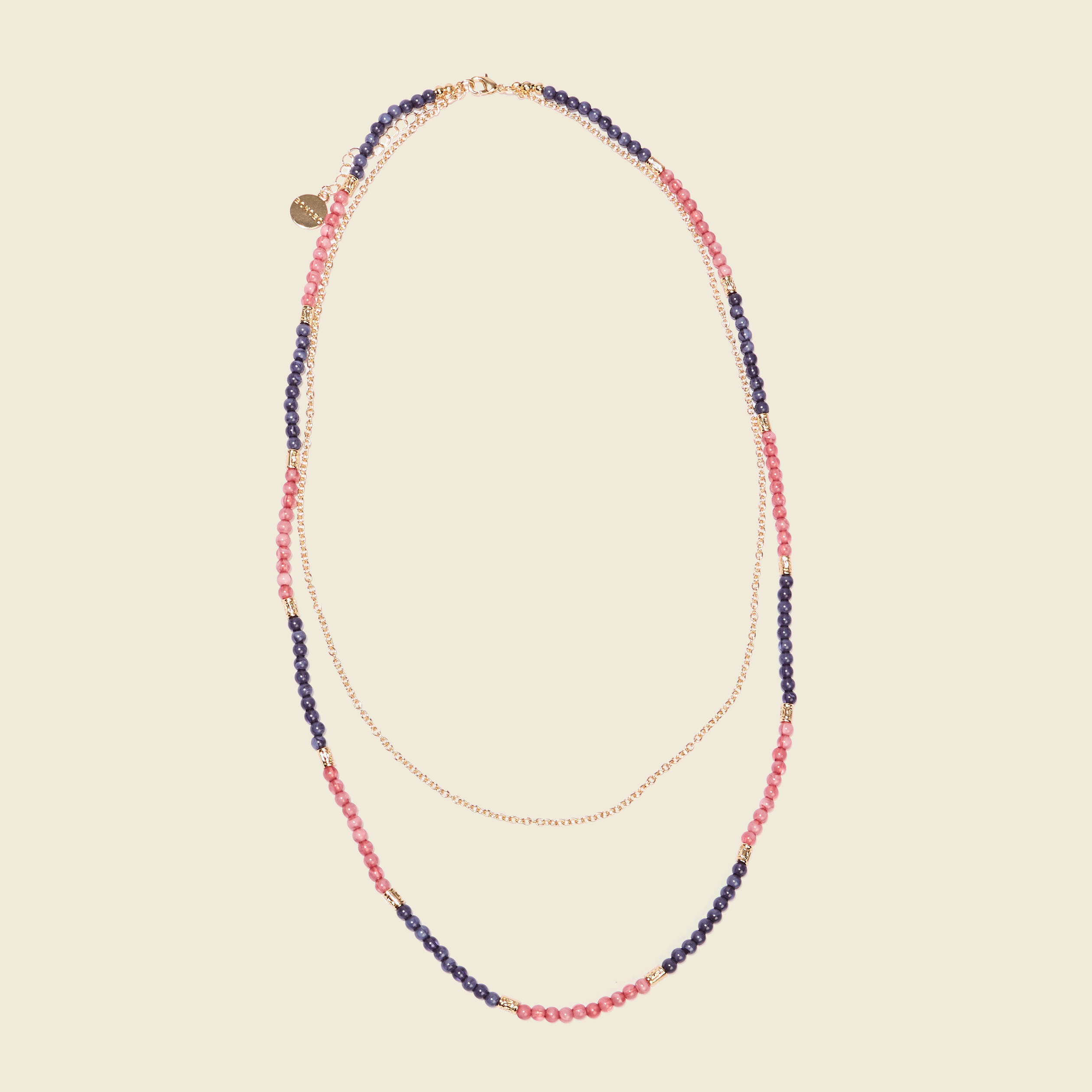 collier 2 rangs avec perles rose saumon femme Collier 2 rangs avec perles rose saumon femme