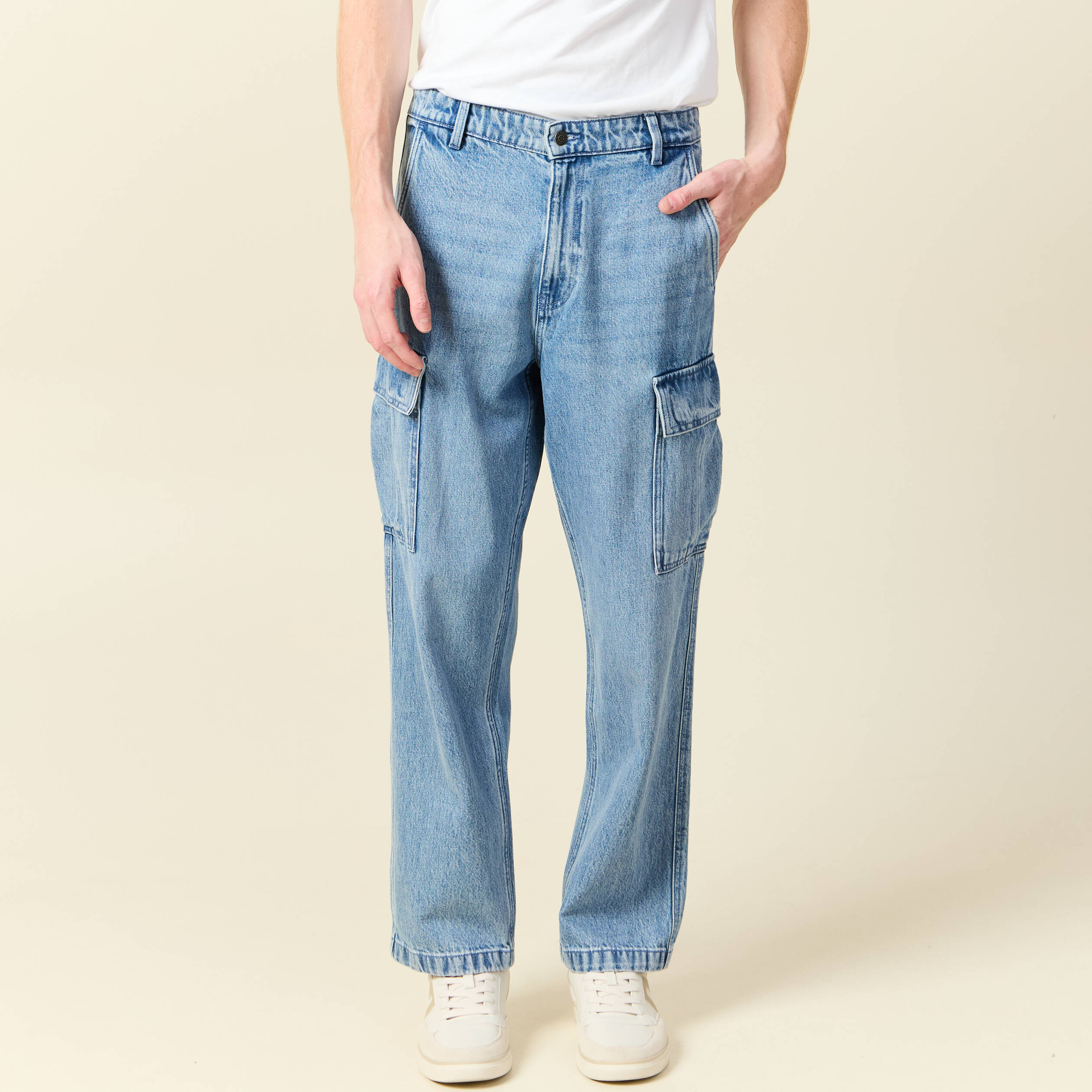 cargo en coton denim bleach homme Cargo en coton denim bleach homme