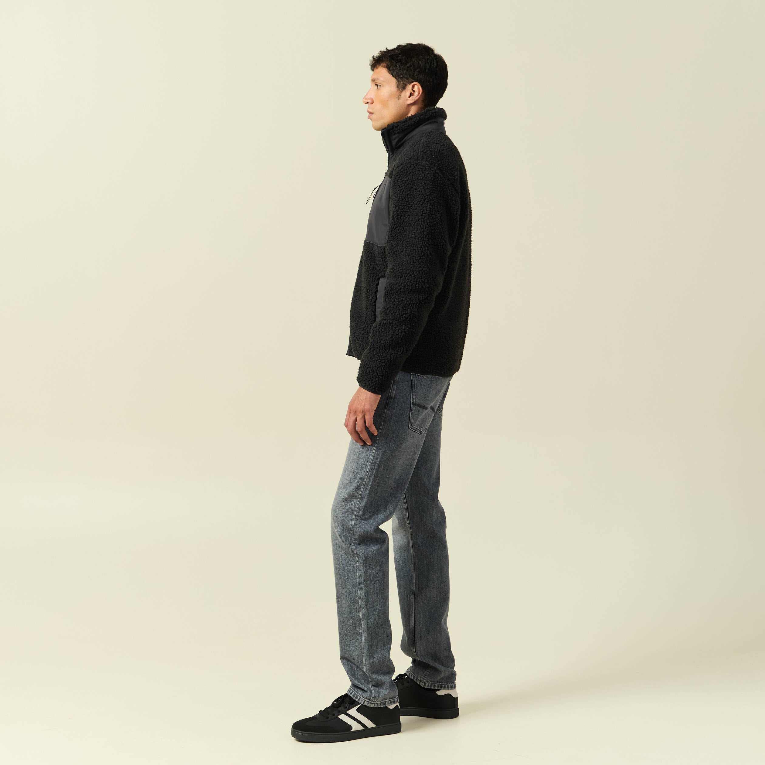 Sweat effet polaire manches longues gris anthracite homme