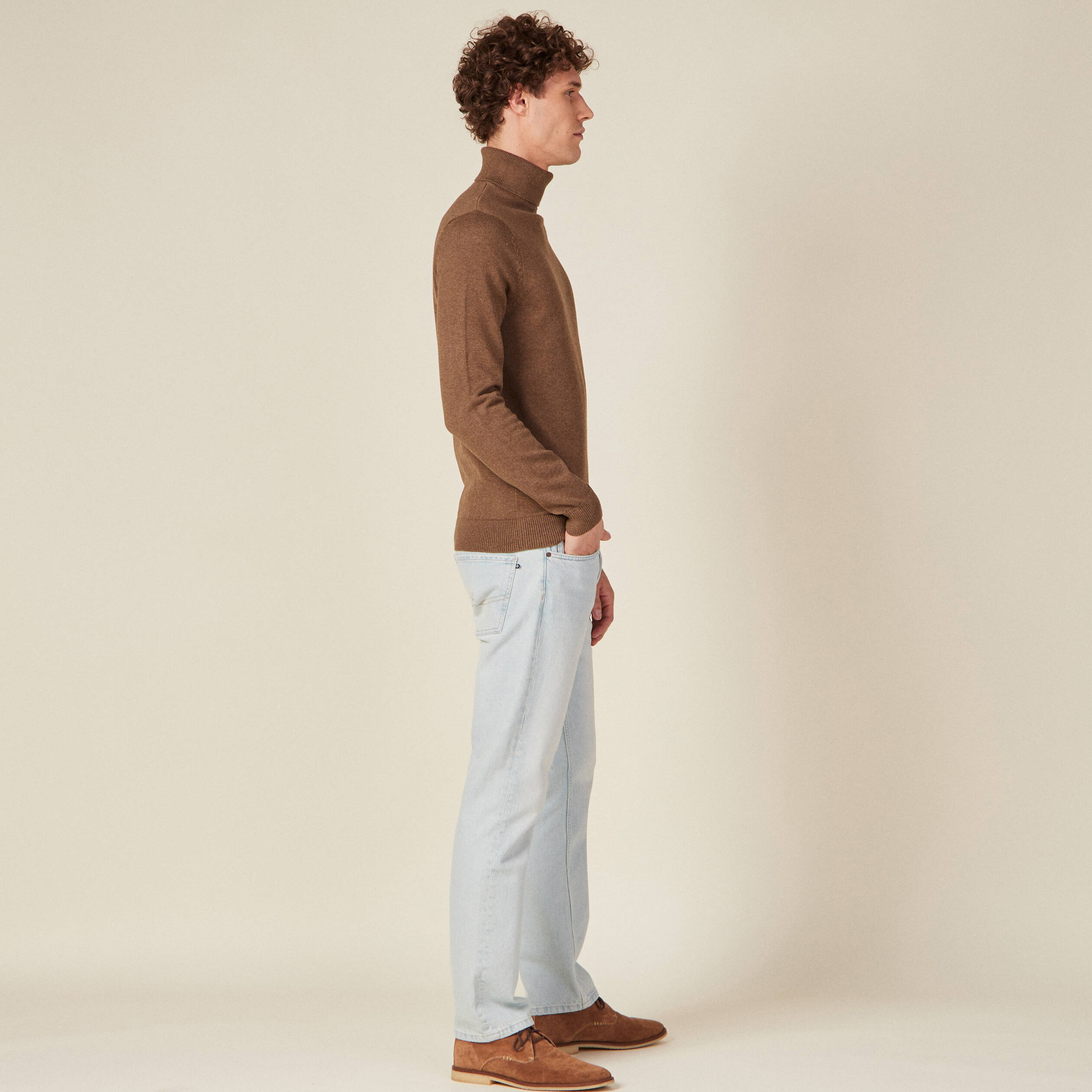 Pull manches longues marron homme