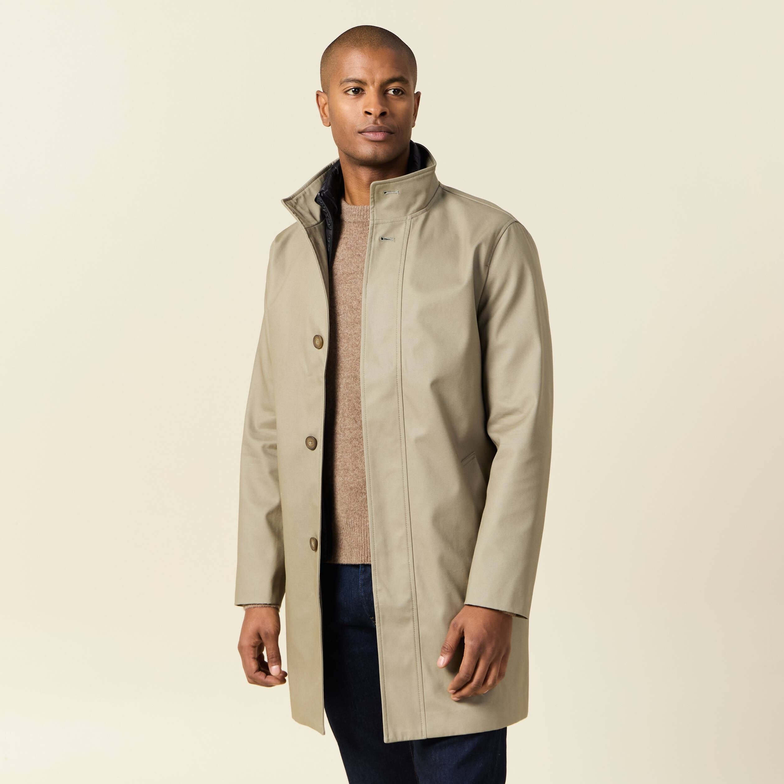 trench mi long col montant vert kaki homme Trench mi-long col montant vert kaki homme