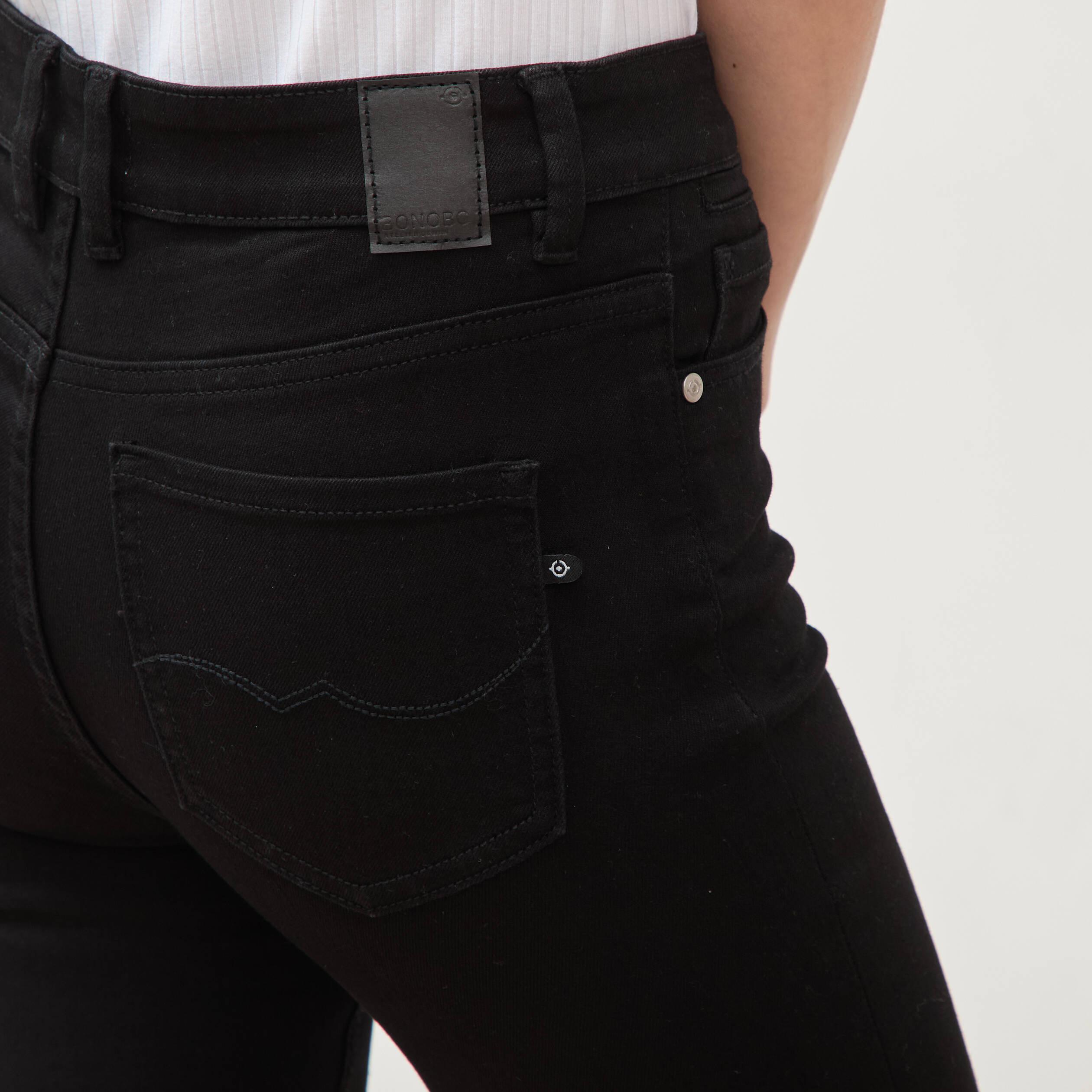 Jeans bootcut taille haute denim noir femme