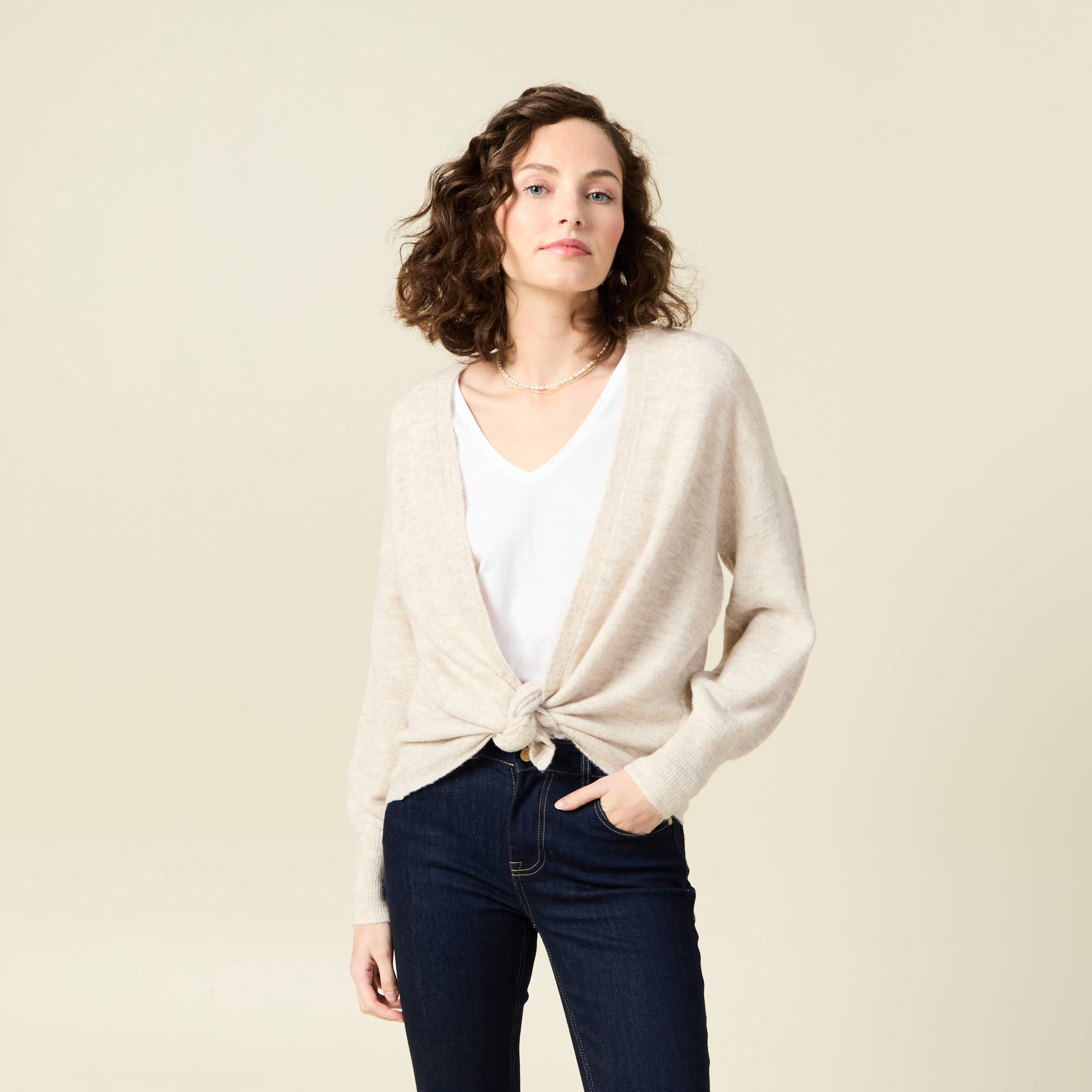 Haut Manches Longues Crème Taille 12 - Marque Me & Em, Viscose/coton, Parfait état