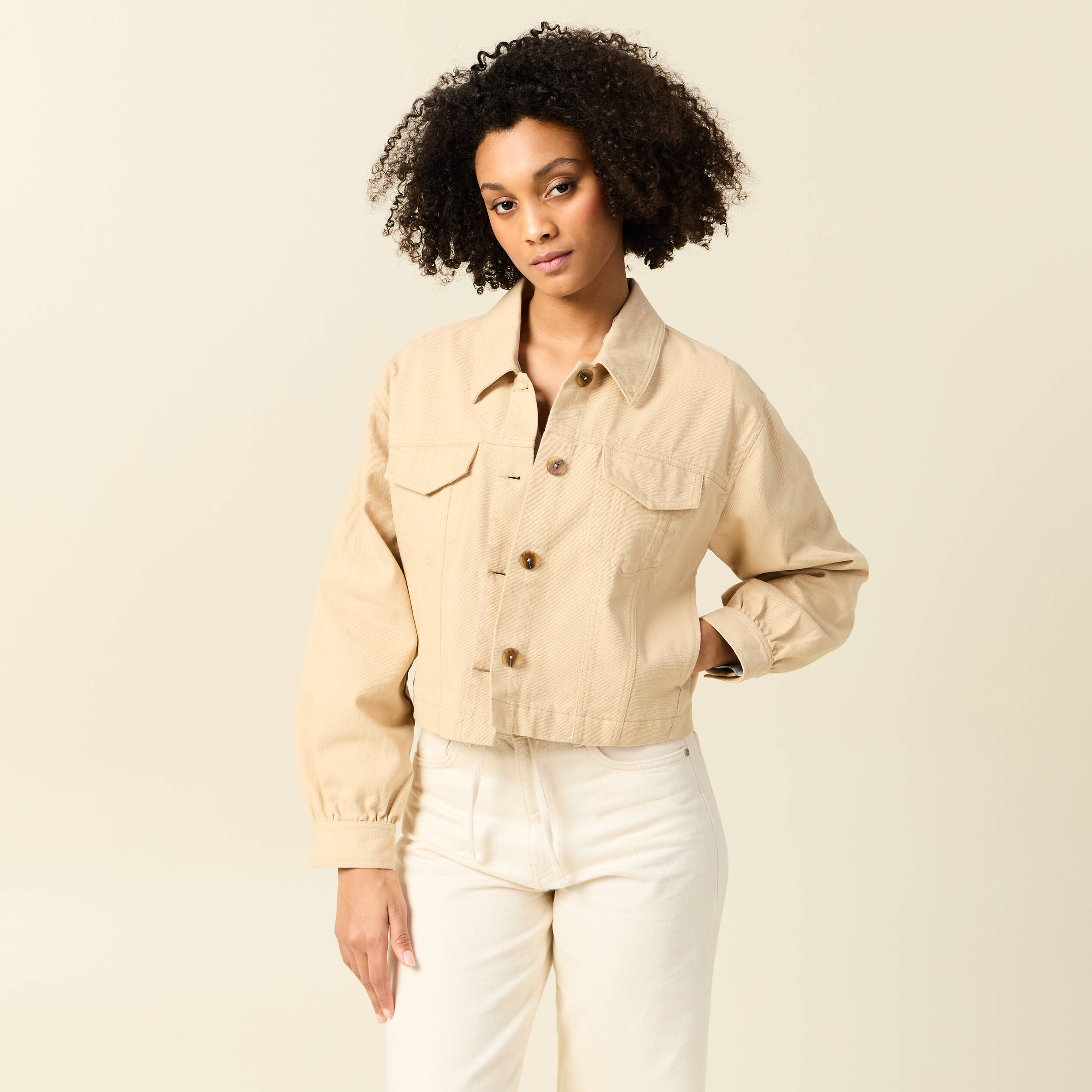 blouson boutonne beige femme Blouson boutonné beige femme