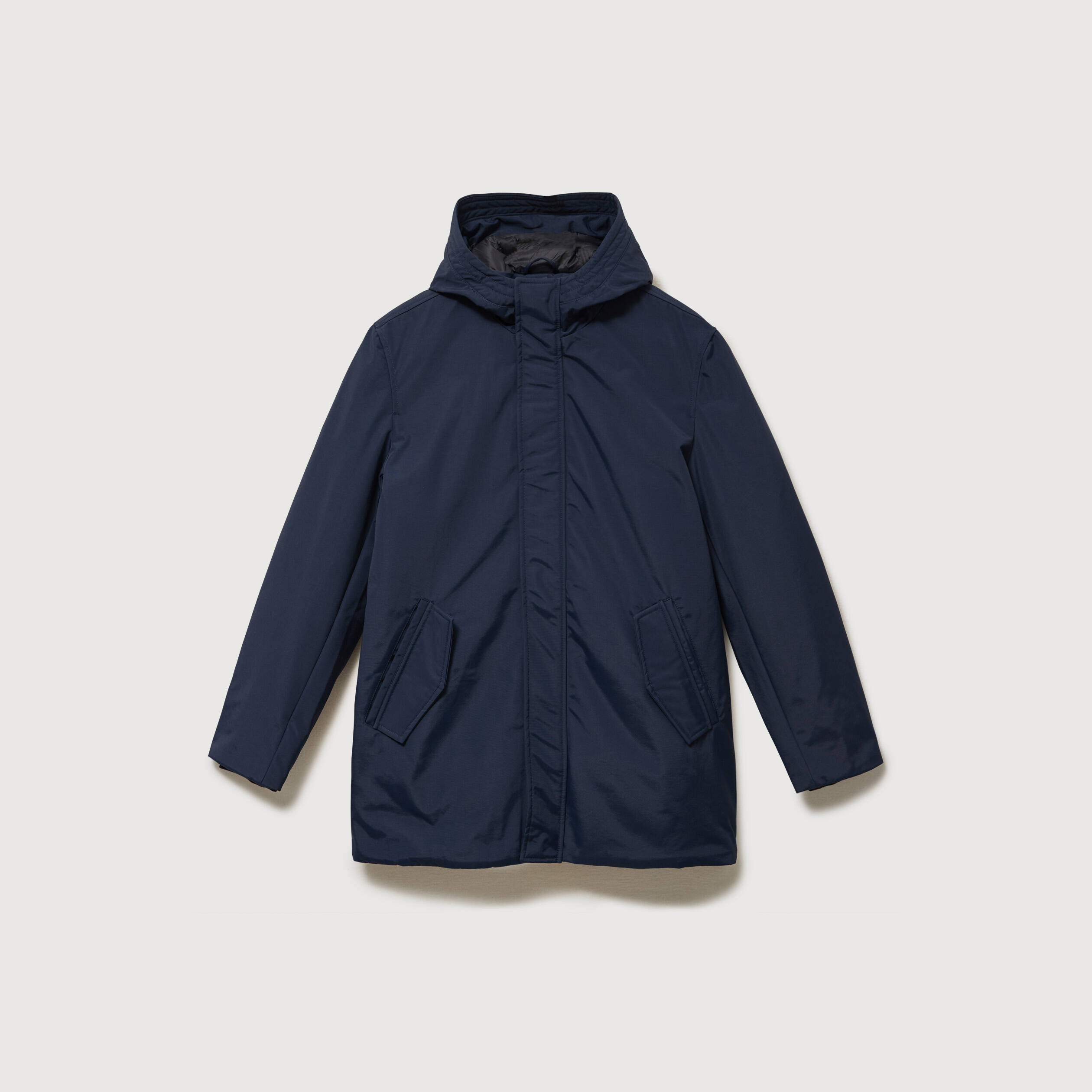 Parka longue droite &agrave; capuche bleu marine homme