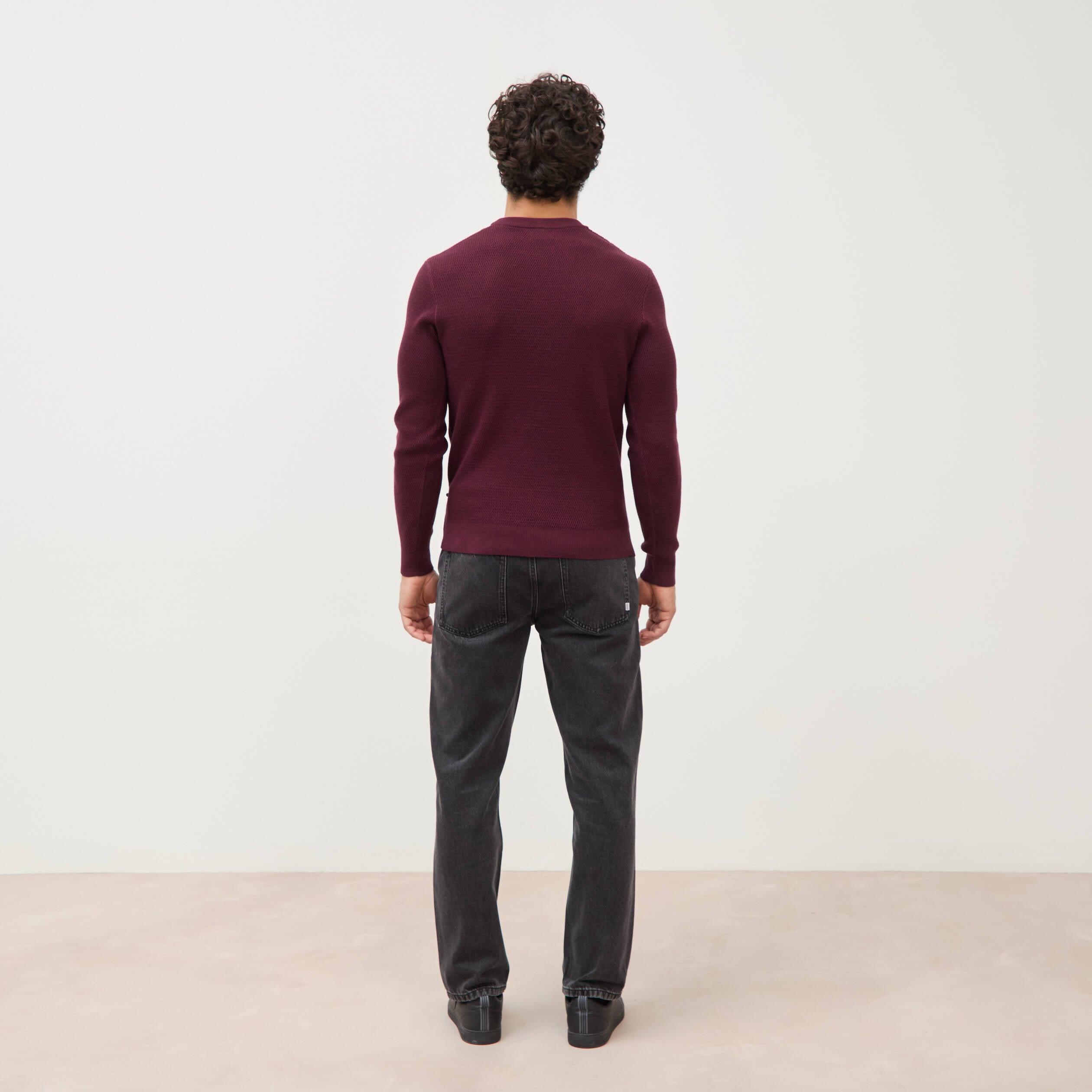 Pull droit manches longues prune homme