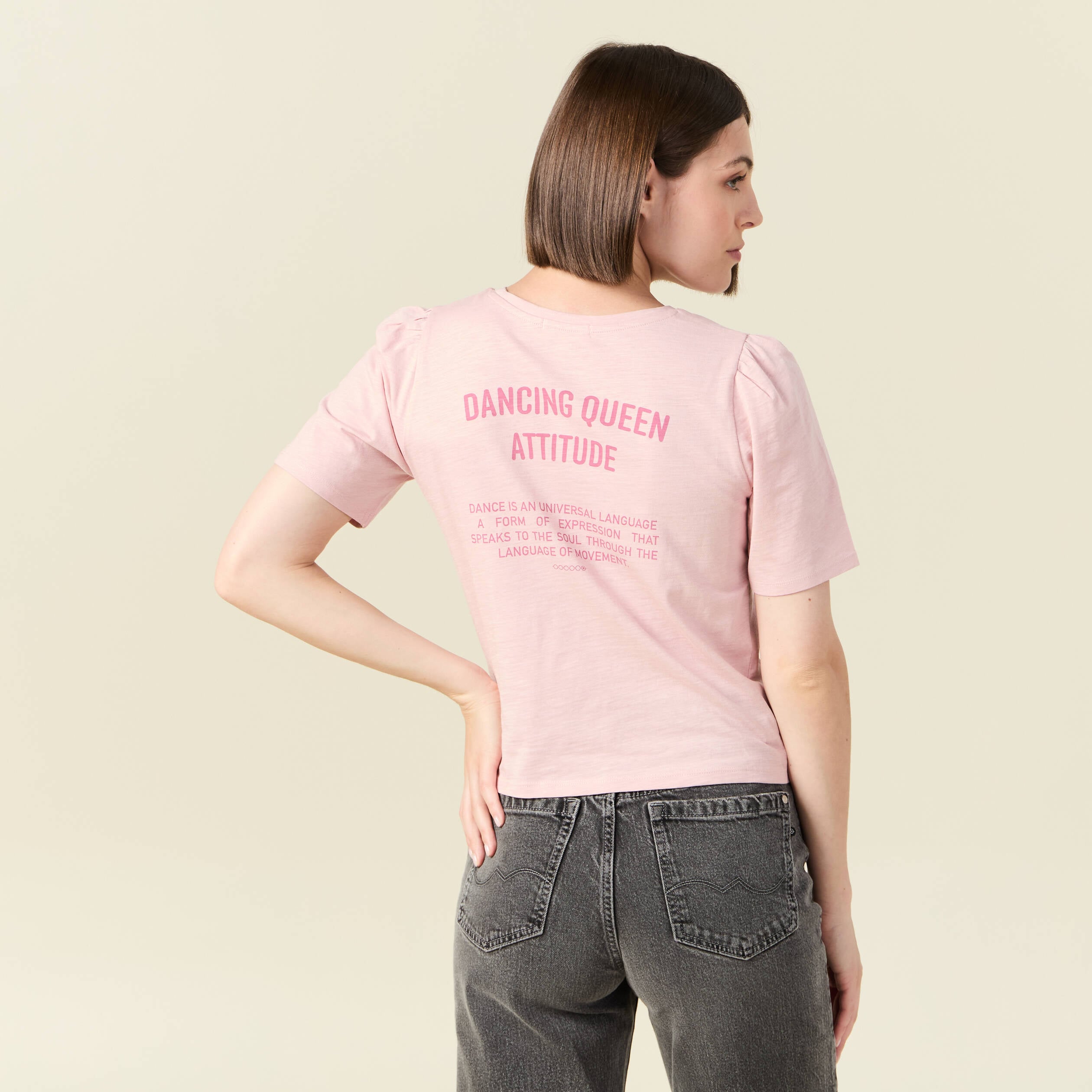 T-shirt en coton manches courtes rose pastel femme