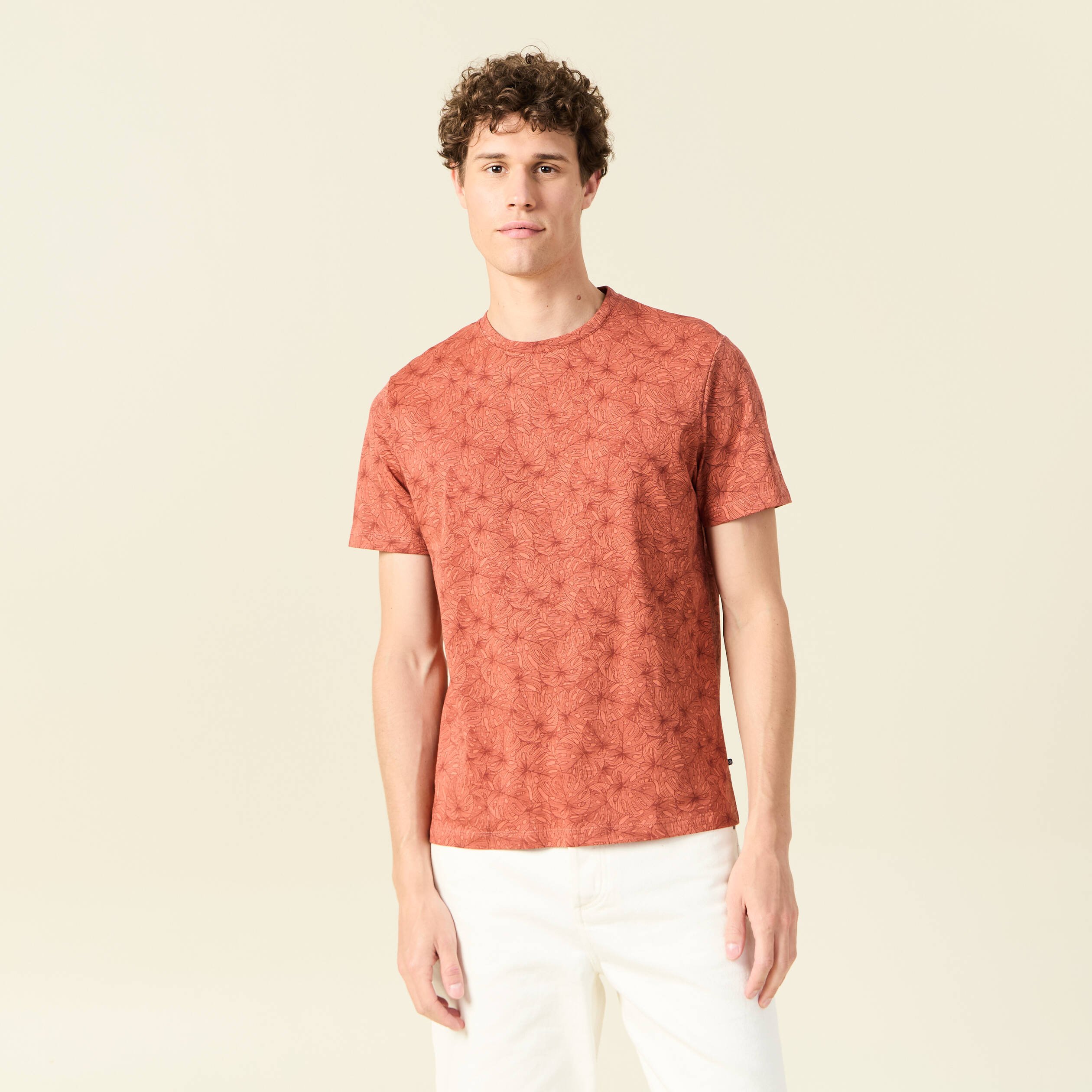 t shirt manches courtes marron cognac homme T-shirt manches courtes marron cognac homme
