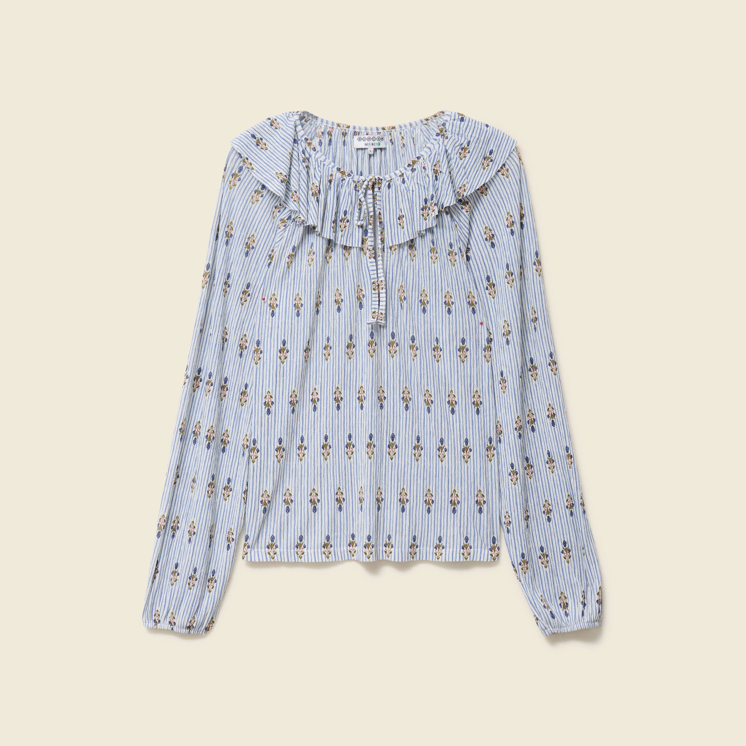 Blouse col rond manches longues bleu ciel femme