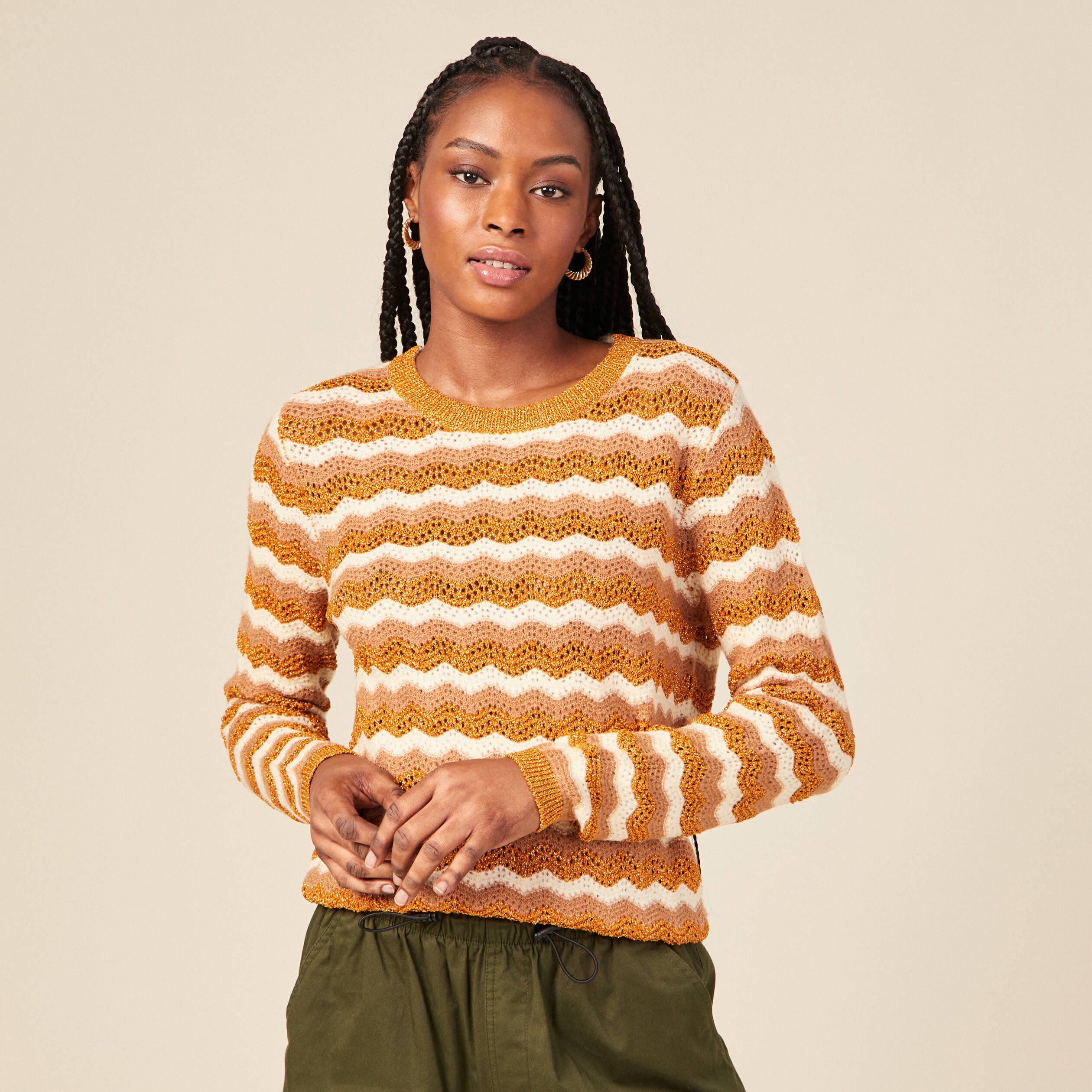 Pull manches longues col rond brillant rouge fonc&eacute; femme