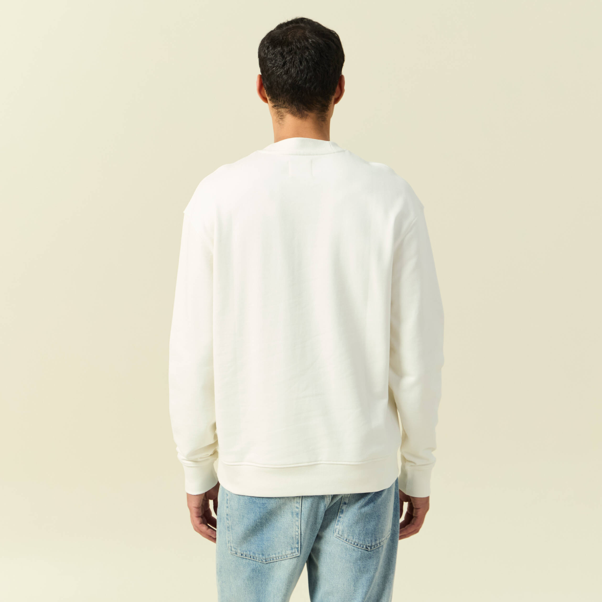Sweat manches longues en coton ecru homme