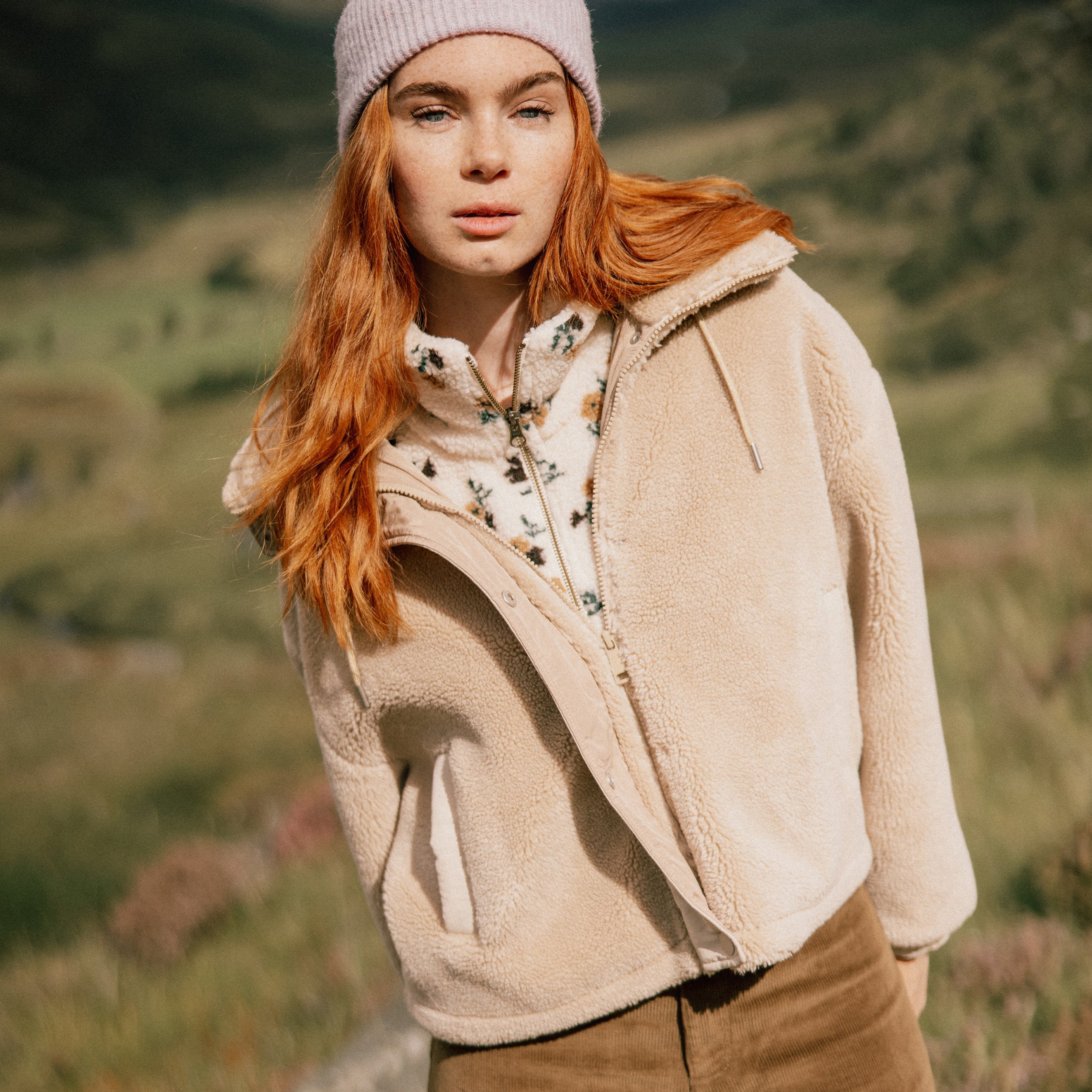 Veste oversize effet polaire col montant creme femme Bonobo