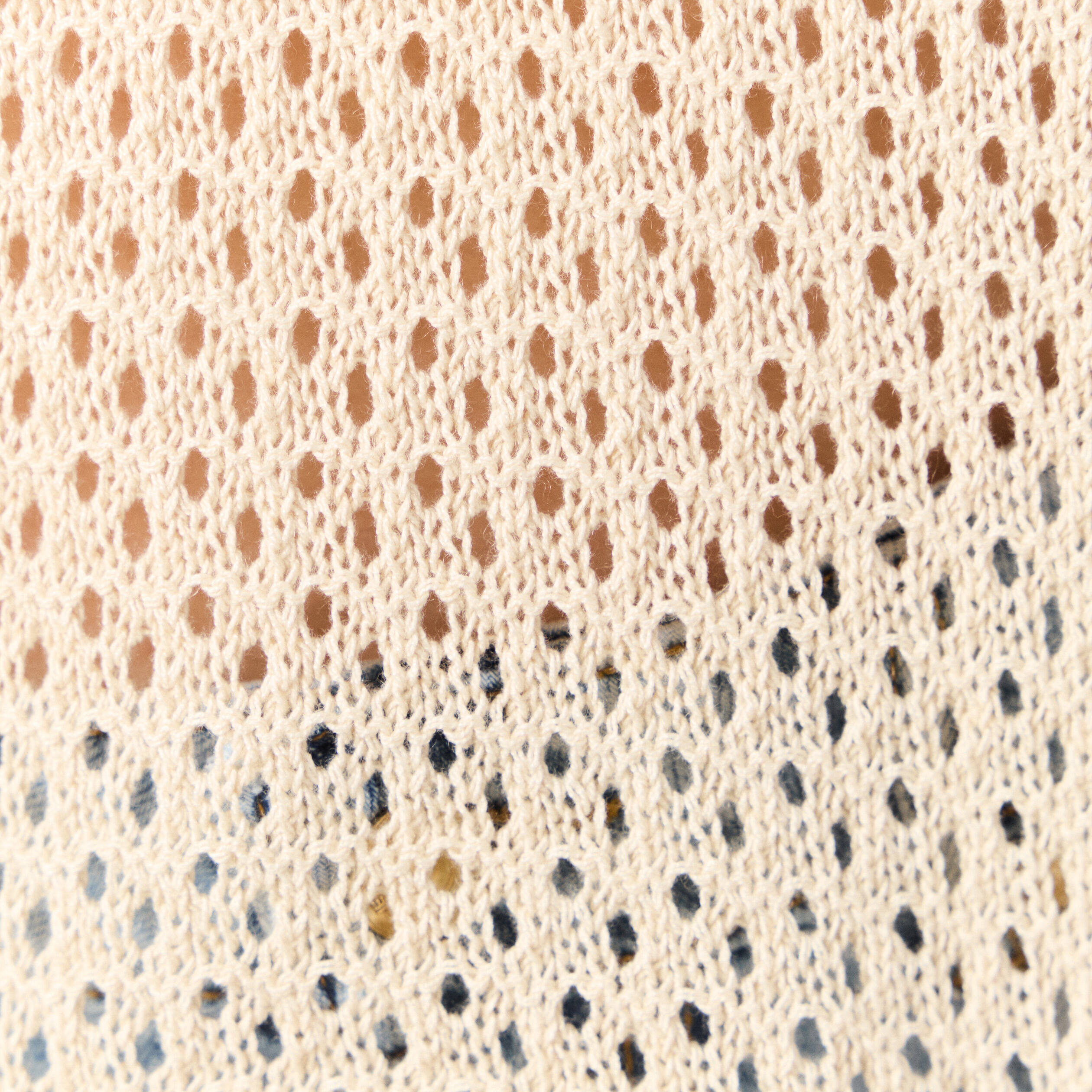 Pull ajour&eacute; col v manches 3/4 creme femme