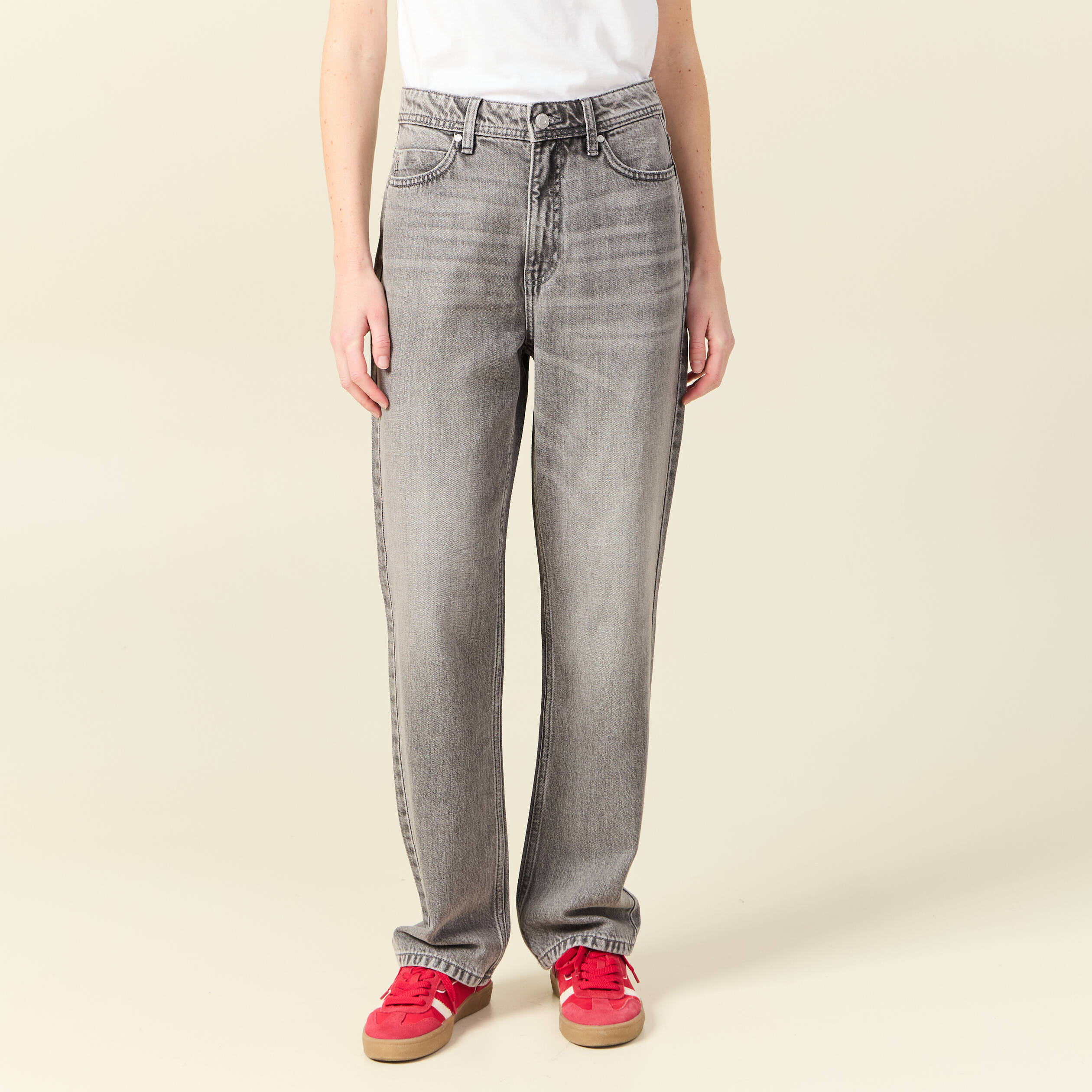 jeans straight taille haute denim gris clair femme Jeans straight taille haute denim gris clair femme