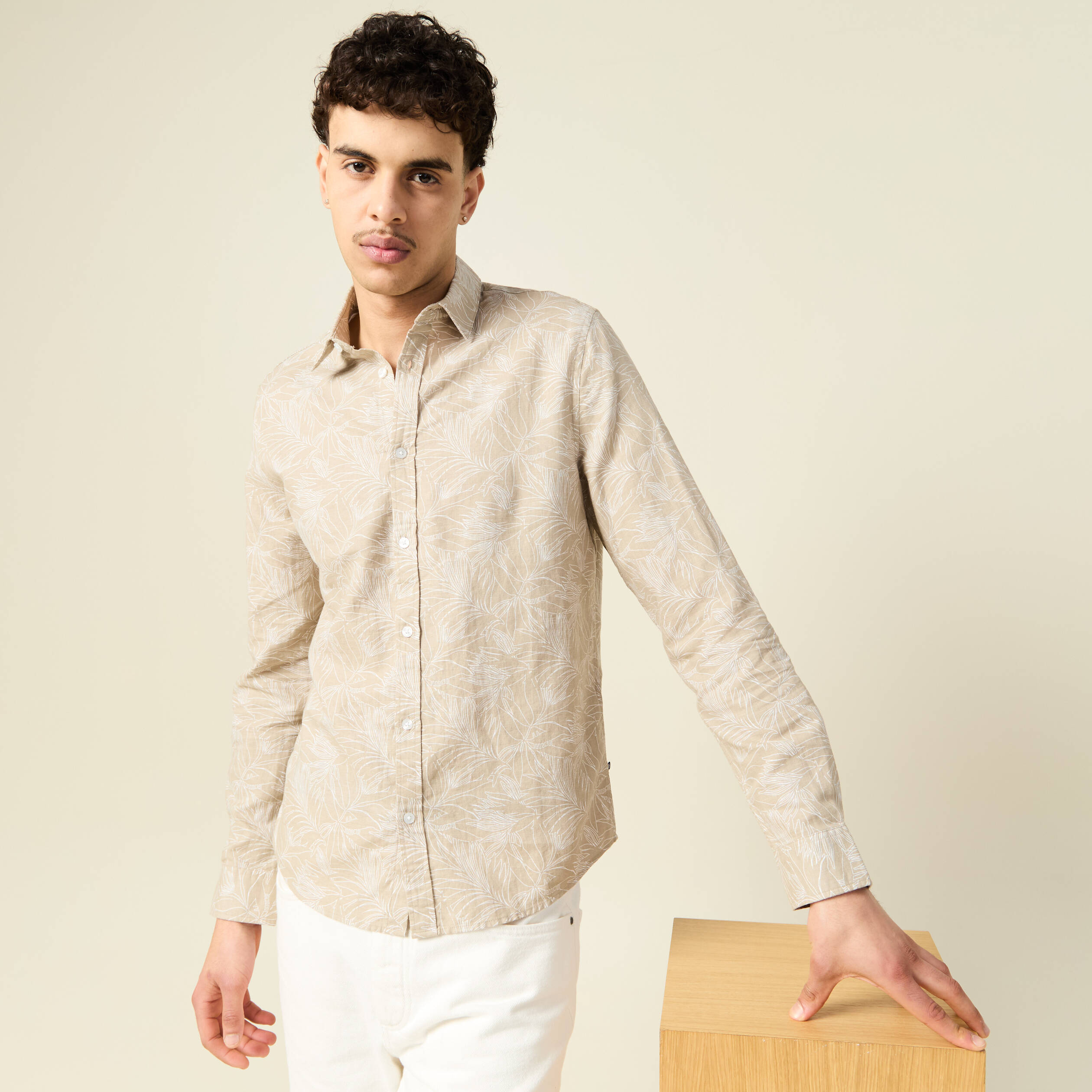 Chemise manches longues beige homme