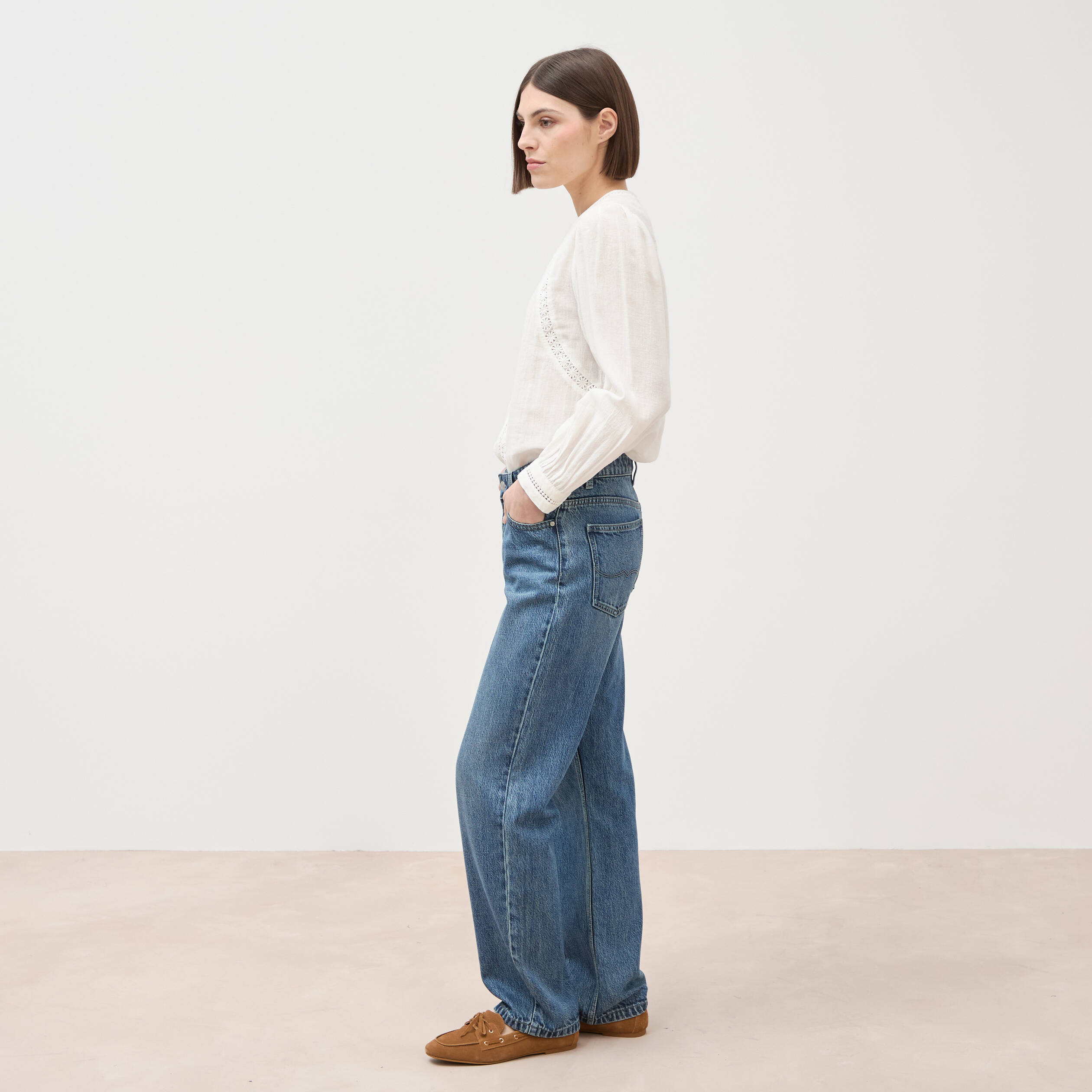 Jeans straight taille standard bleu gris femme