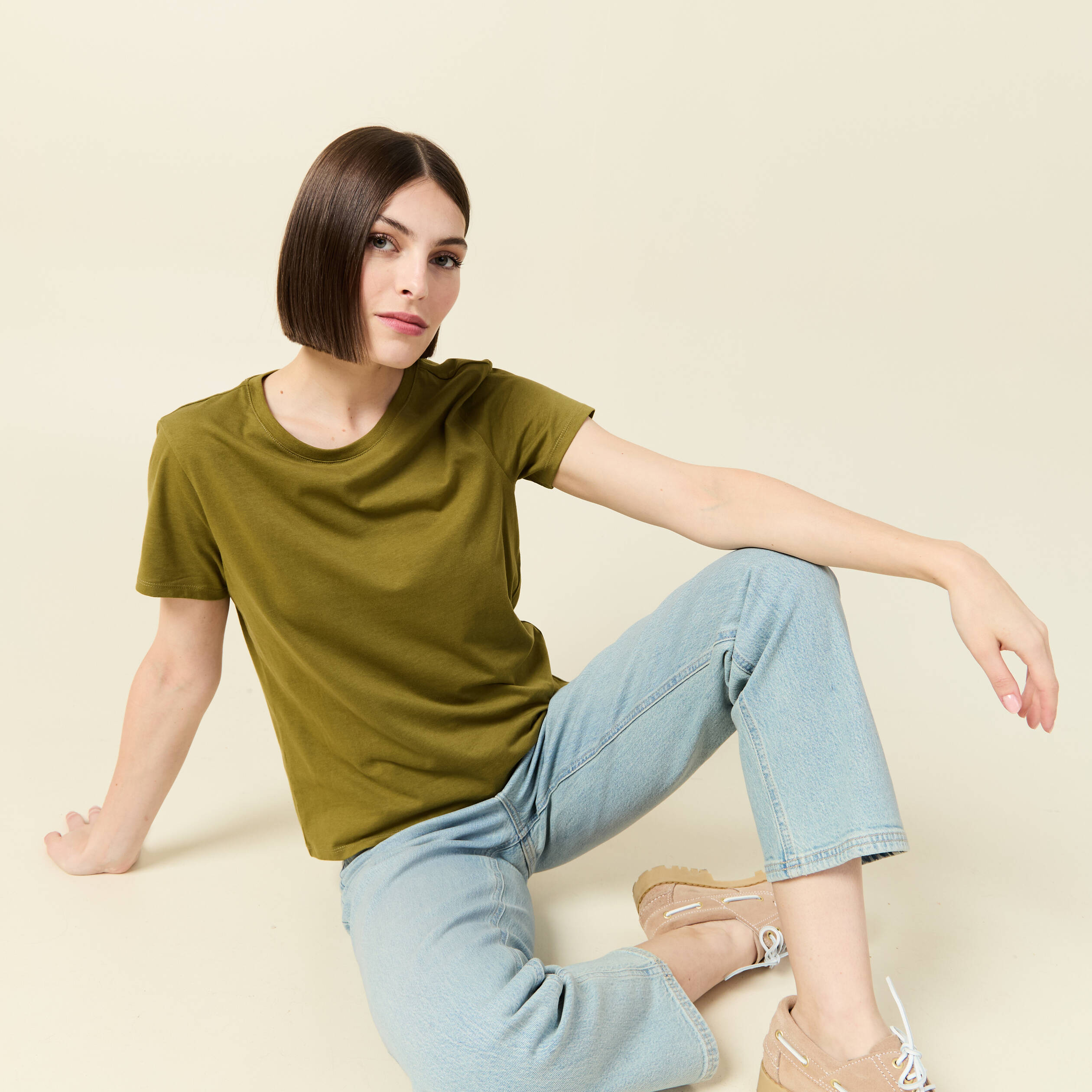 t shirt manches courtes vert kaki femme T-shirt manches courtes vert kaki femme