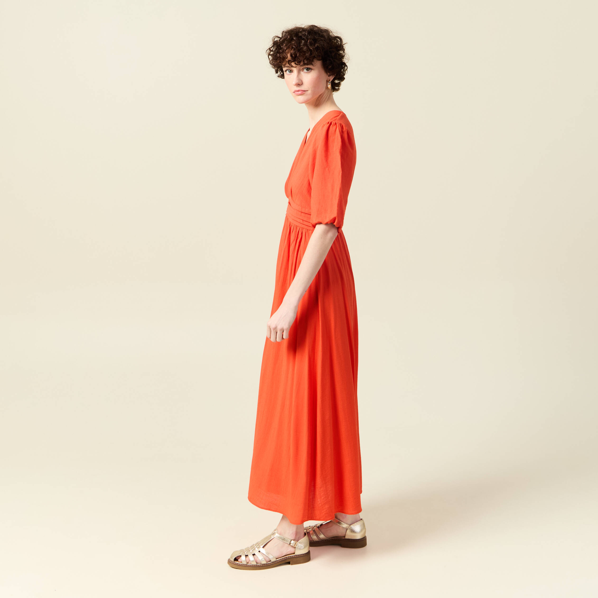 robe longue evasee orange femme Robe longue évasée orange femme