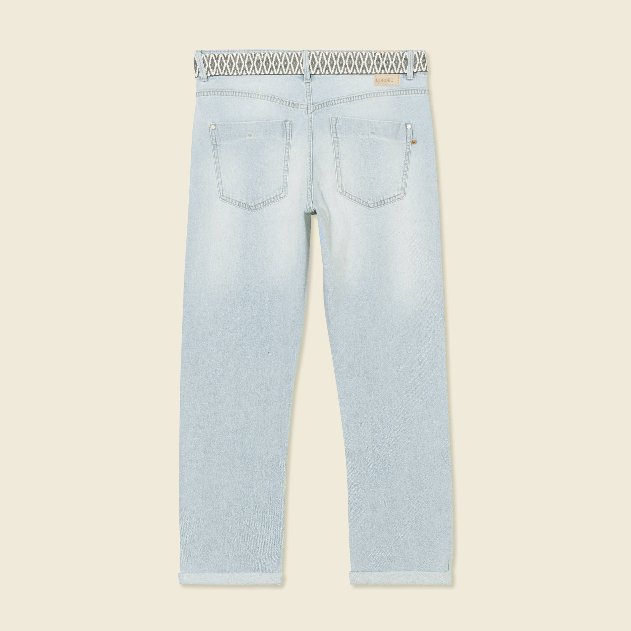 jeans boyfriend ceinture denim bleach femme Jeans boyfriend ceinturé denim bleach femme